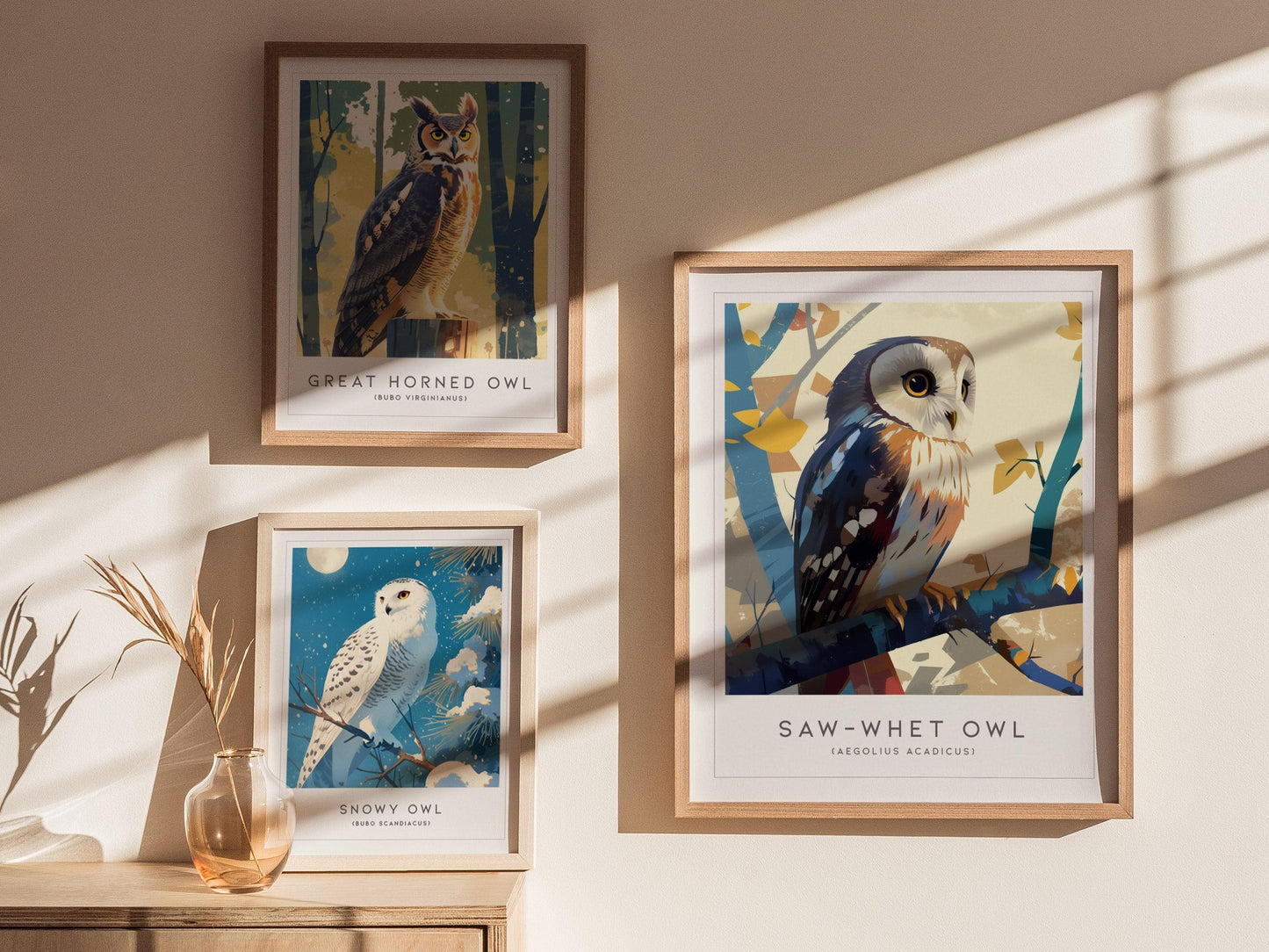 Saw-whet Owl Framed Poster | Northern Small Owls Bird Lover Nature Modern Wall Art | Audubon Nature Print Forest Cabin Decor - Swell Scenes