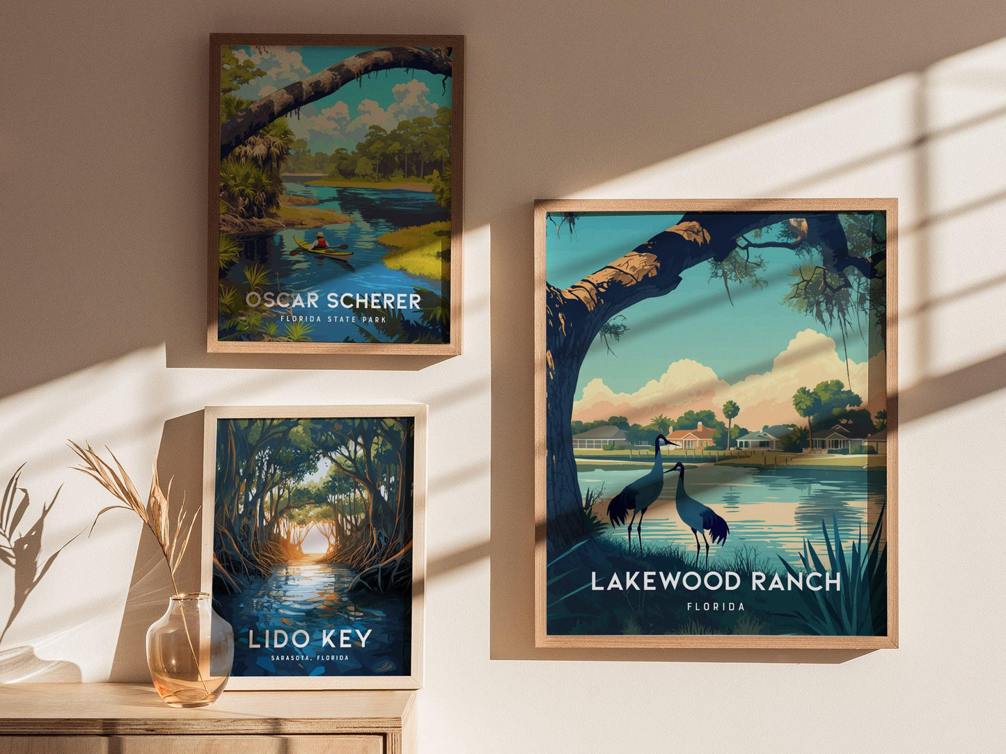 Lakewood Ranch Florida Framed Poster | FL Sandhill Cranes Wildlife Nature Wall Art | Sarasota Bradenton Vintage Travel Print - Swell Scenes