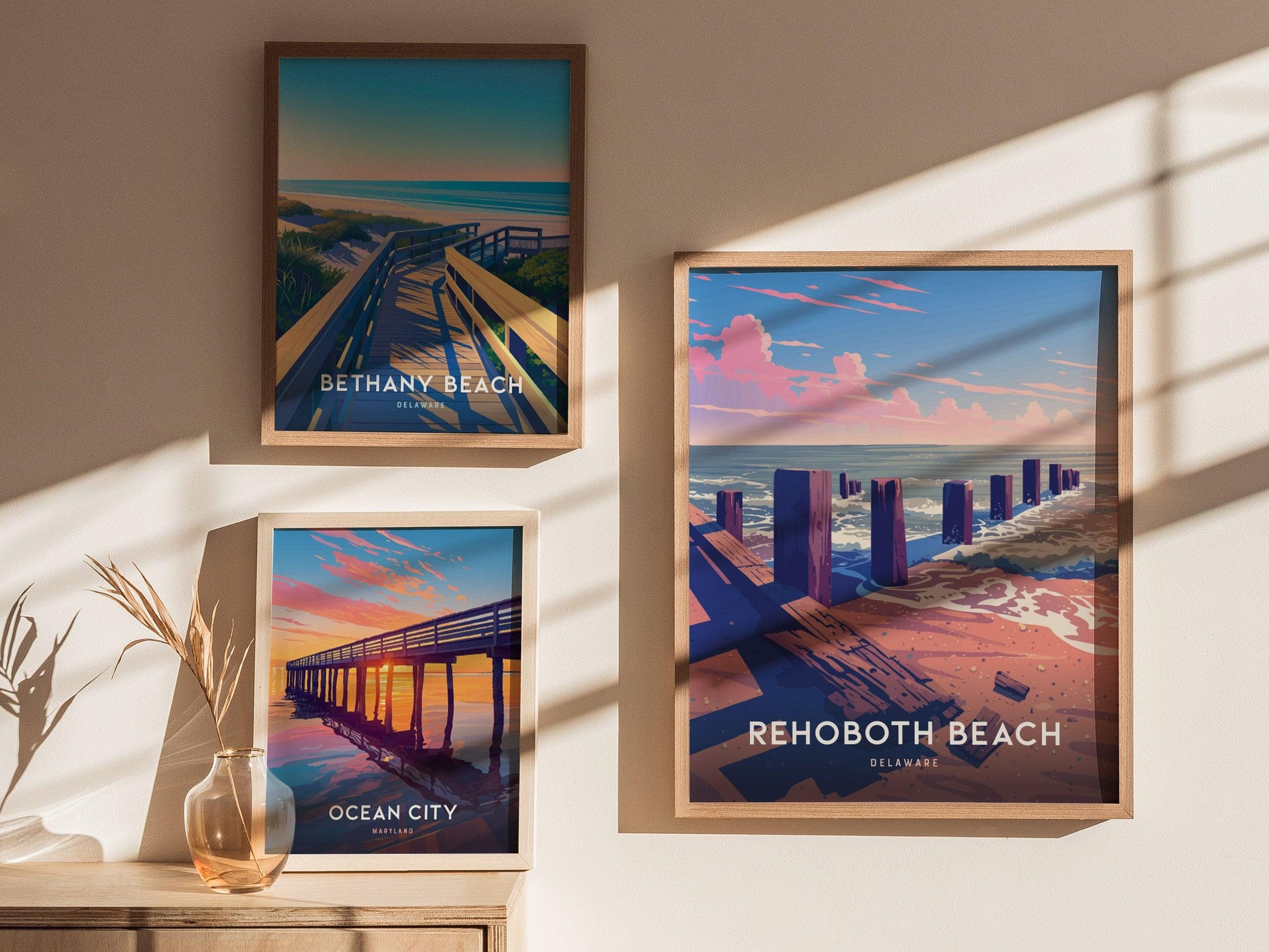 Rehoboth Beach, Delaware Poster – Coastal Boardwalk Art Print, Beach Wall Decor, Framed/Unframed, Gift for Beach Lovers & Travelers - Swell Scenes