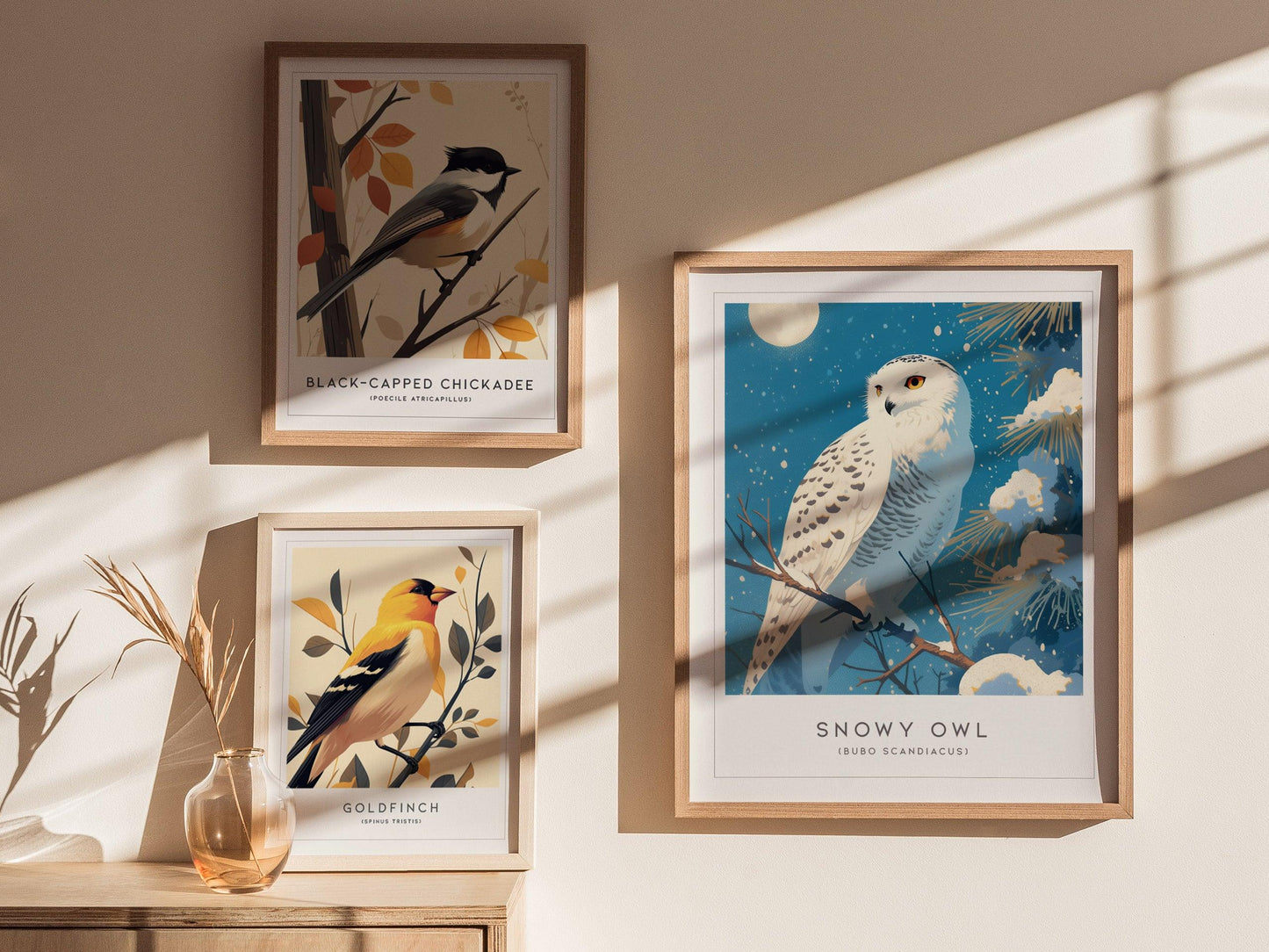 Snowy Owl Moon Framed Poster | Bird Lover Winter Nature Modern Wall Art | Bird Of Prey Audubon Print Decor - Swell Scenes