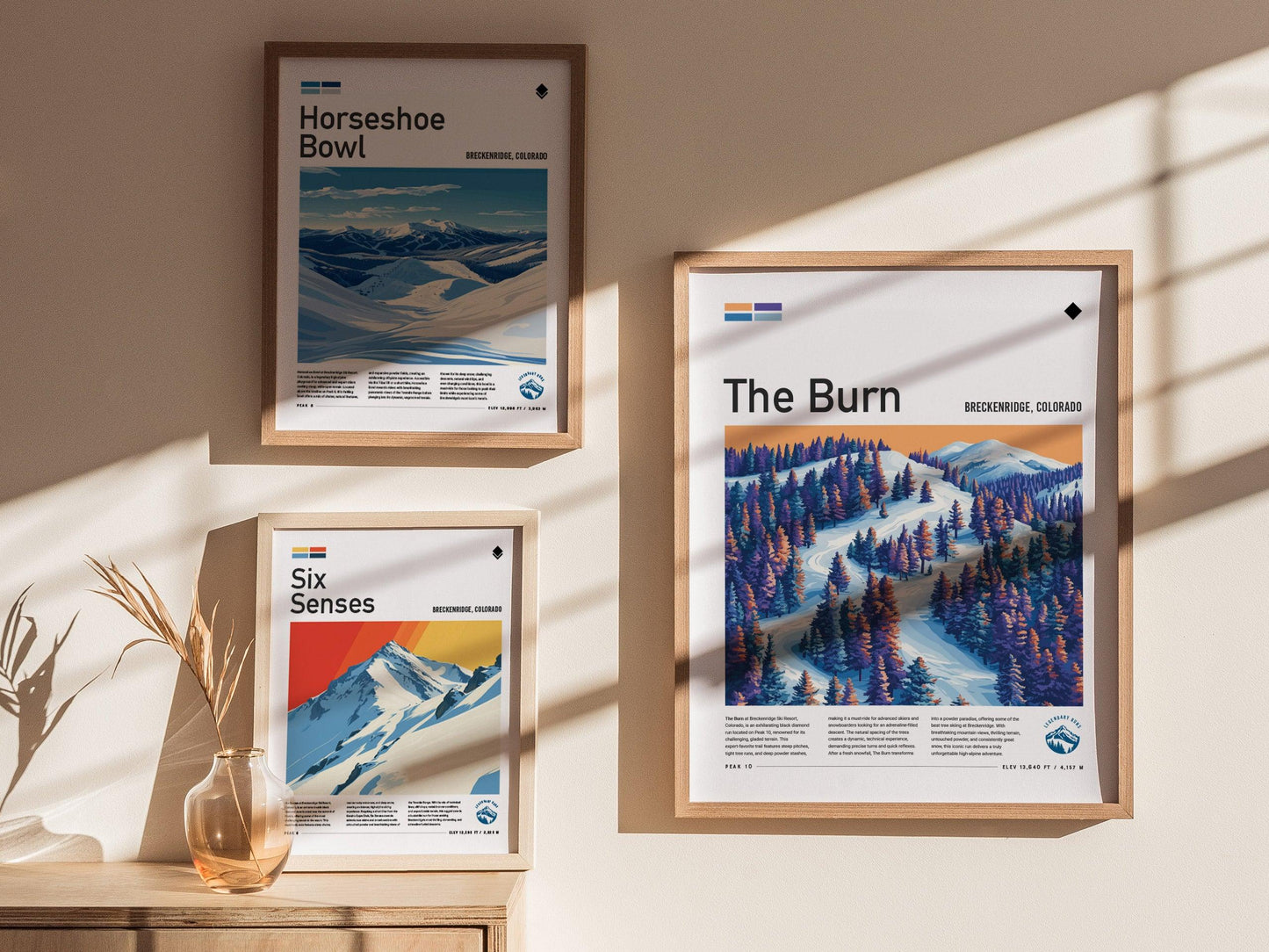 The Burn Ski Run Poster | Breckenridge Resort Colorado Black Diamond Expert Skiing Slope Framed Print