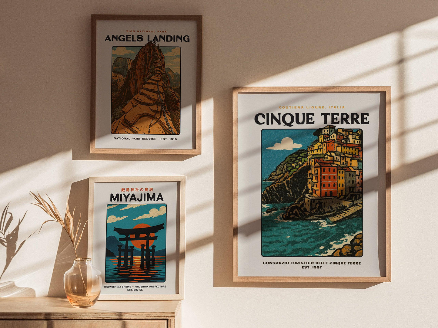 Cinque Terre Vintage Travel Poster – Italy Wall Art Print, Italian Riviera Decor, Framed/Unframed, Coastal Europe Retro Artwork - Swell Scenes