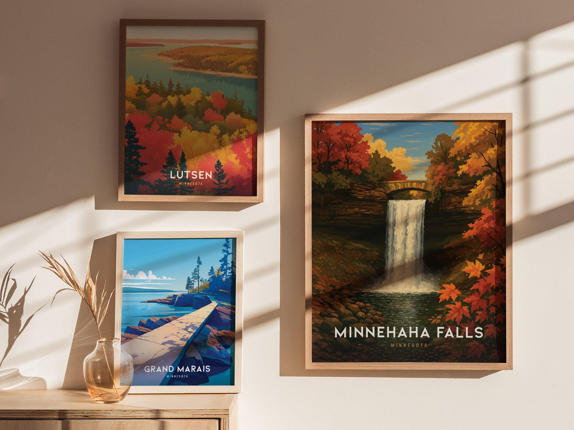 Minnehaha Falls Poster – Minneapolis Minnesota Wall Art, Autumn Waterfall Print, Midwest Travel Decor, Framed or Unframed - Swell Scenes