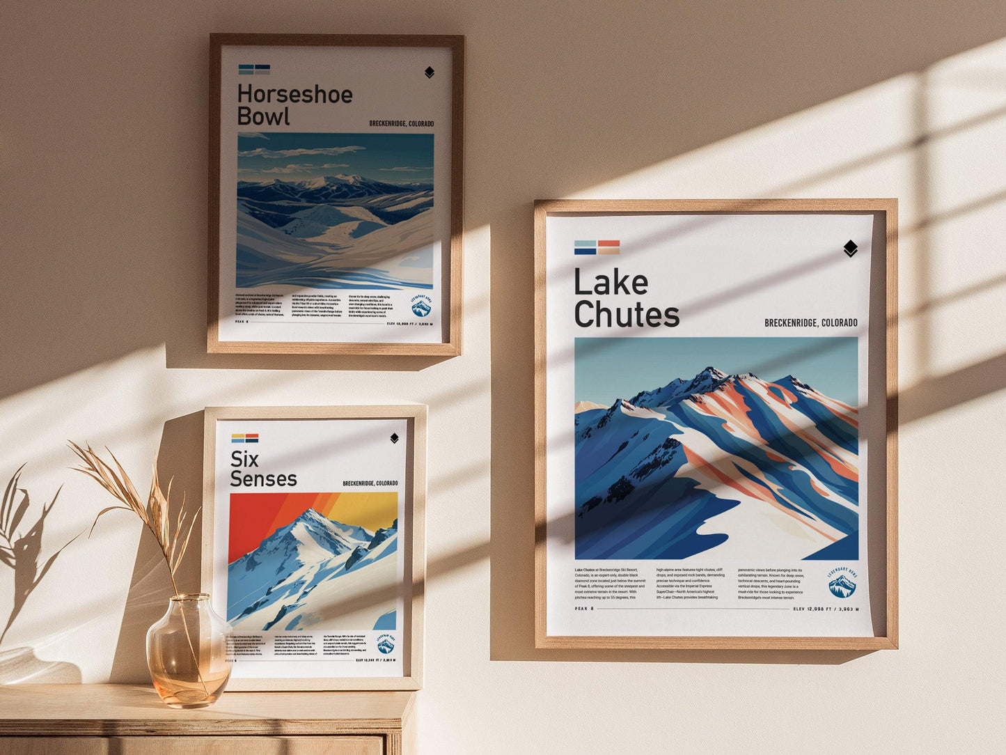 Lake Chutes Ski Run | Breckenridge Resort Colorado Black Diamond Expert Skiing Slope Framed Poster Skier Snowboarder Cabin Lodge Art Decor Gift - Swell Scenes