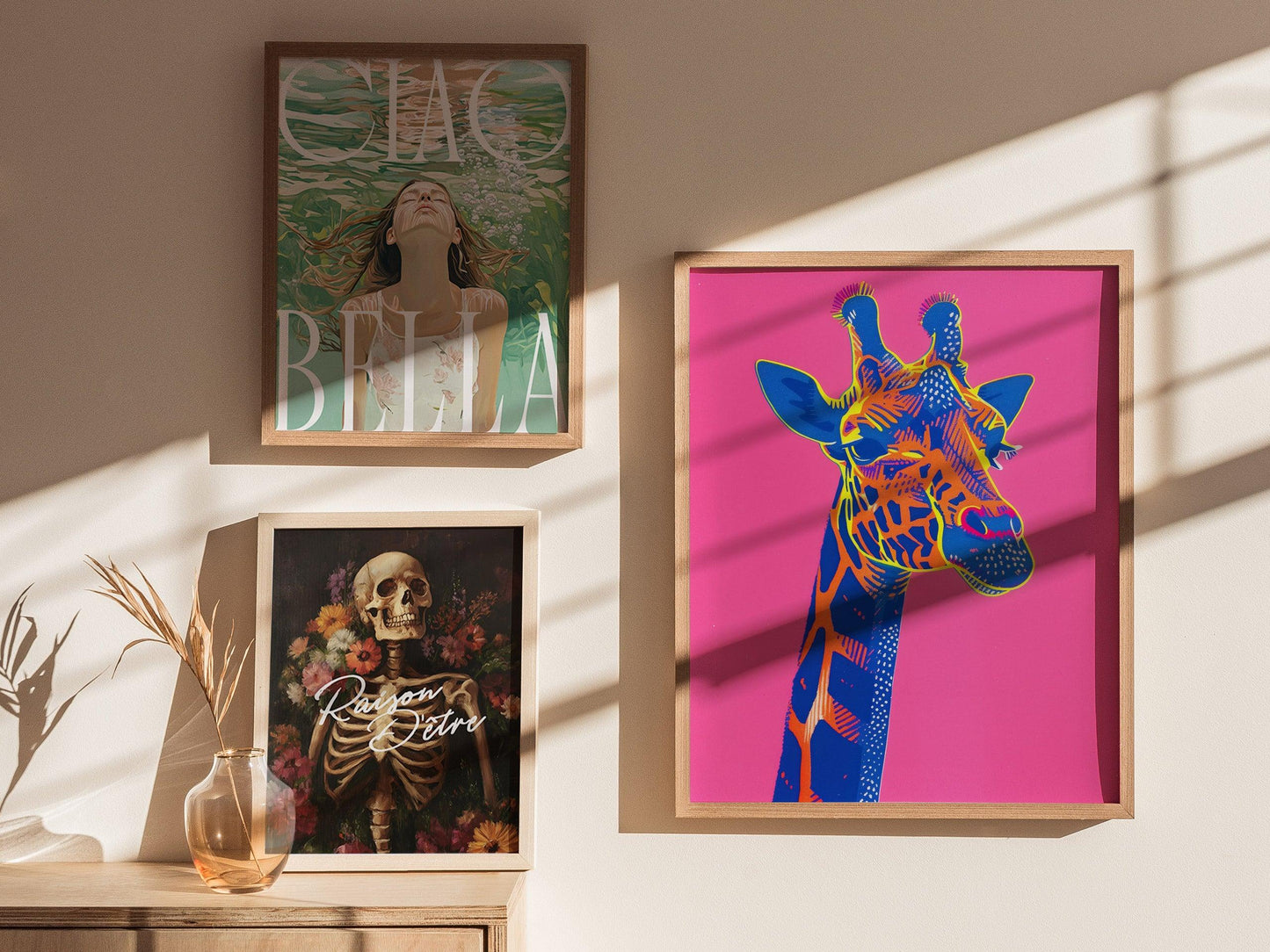 Neon Giraffe Pop Art Poster – Bold Safari Animal Wall Decor, Retro 80s Aesthetic, Vibrant Wildlife Print, Available Framed/Unframed - Swell Scenes