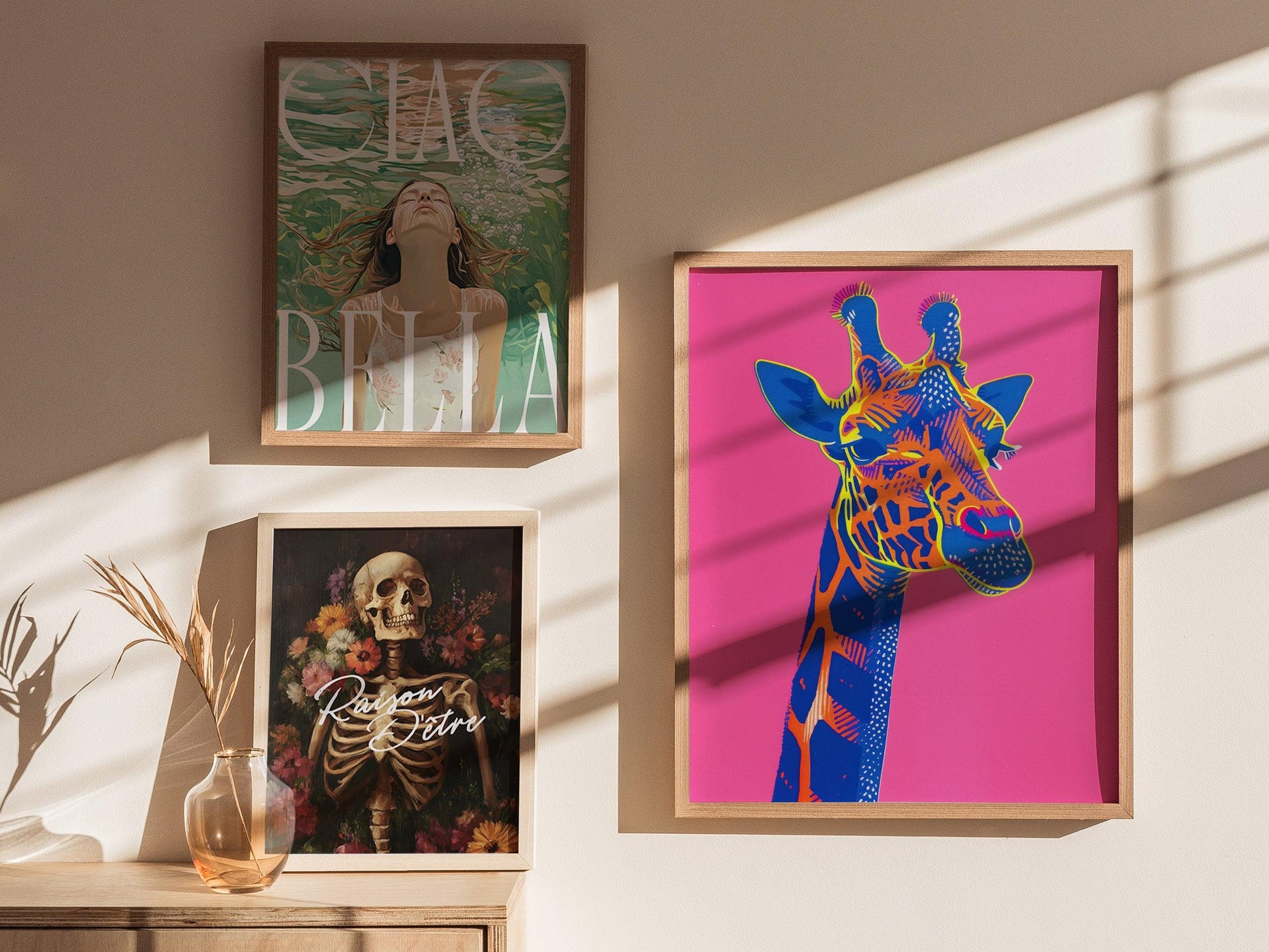 Neon Giraffe Pop Art Poster – Bold Safari Animal Wall Decor, Retro 80s Aesthetic, Vibrant Wildlife Print, Available Framed/Unframed - Swell Scenes