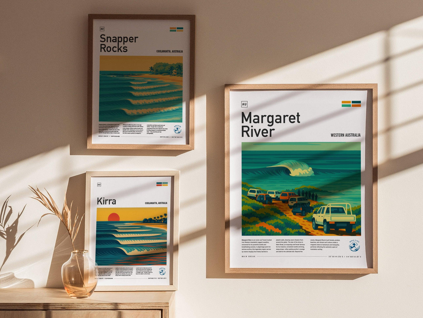 Margaret River Surf Spot Framed Poster Western Australia Big Wave Modern Wall Art Surfer Travel Print Minimalist Design Surfing Decor Gift - Swell Scenes