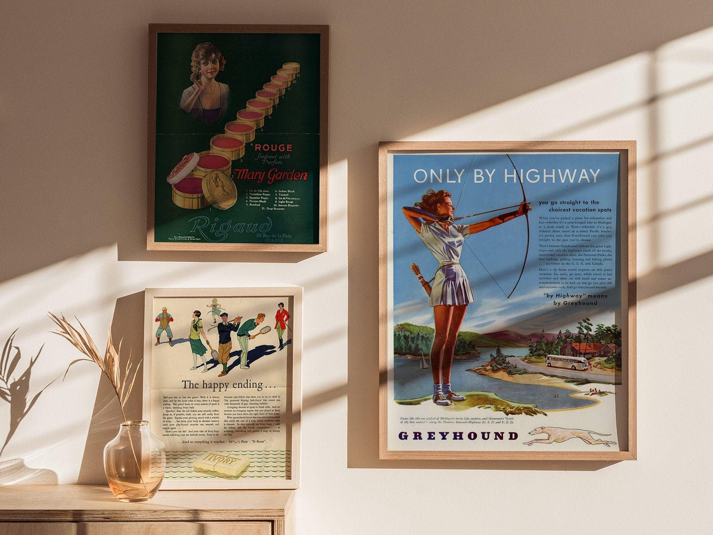 Vintage Greyhound Bus Travel Poster – Retro Highway Ad Print, 1900s Americana Art, Available Framed/Unframed, Mid-Century Wall Decor - Swell Scenes