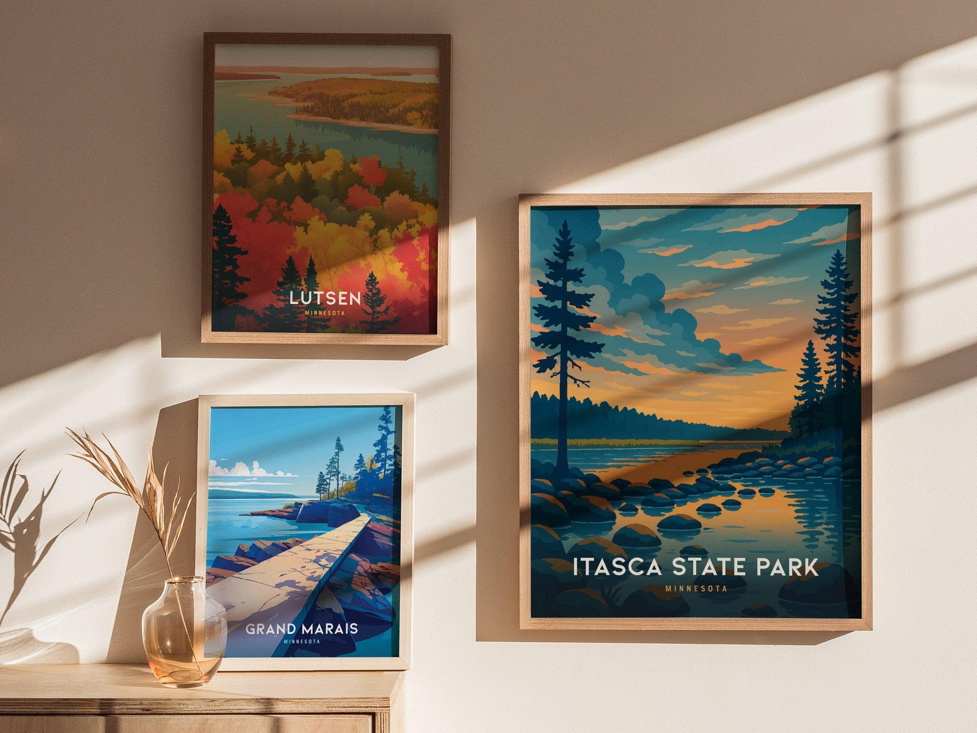 Itasca State Park Poster – Minnesota Landmark Print, Start of the Mississippi River, Framed or Unframed, Cabin or Nature Gift, MN Home Decor - Swell Scenes