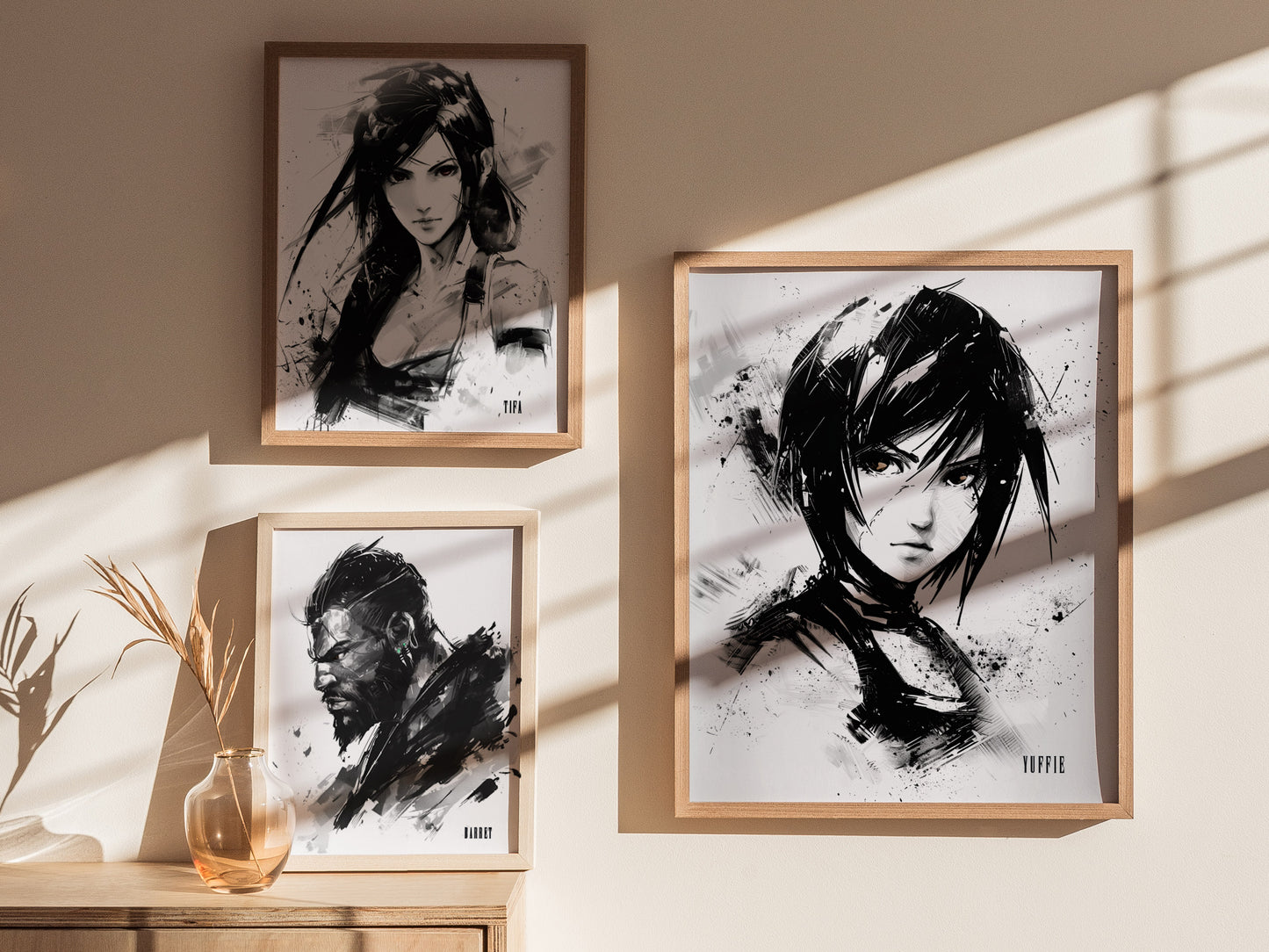 Yuffie Kisaragi fan art poster displayed in modern game room setting