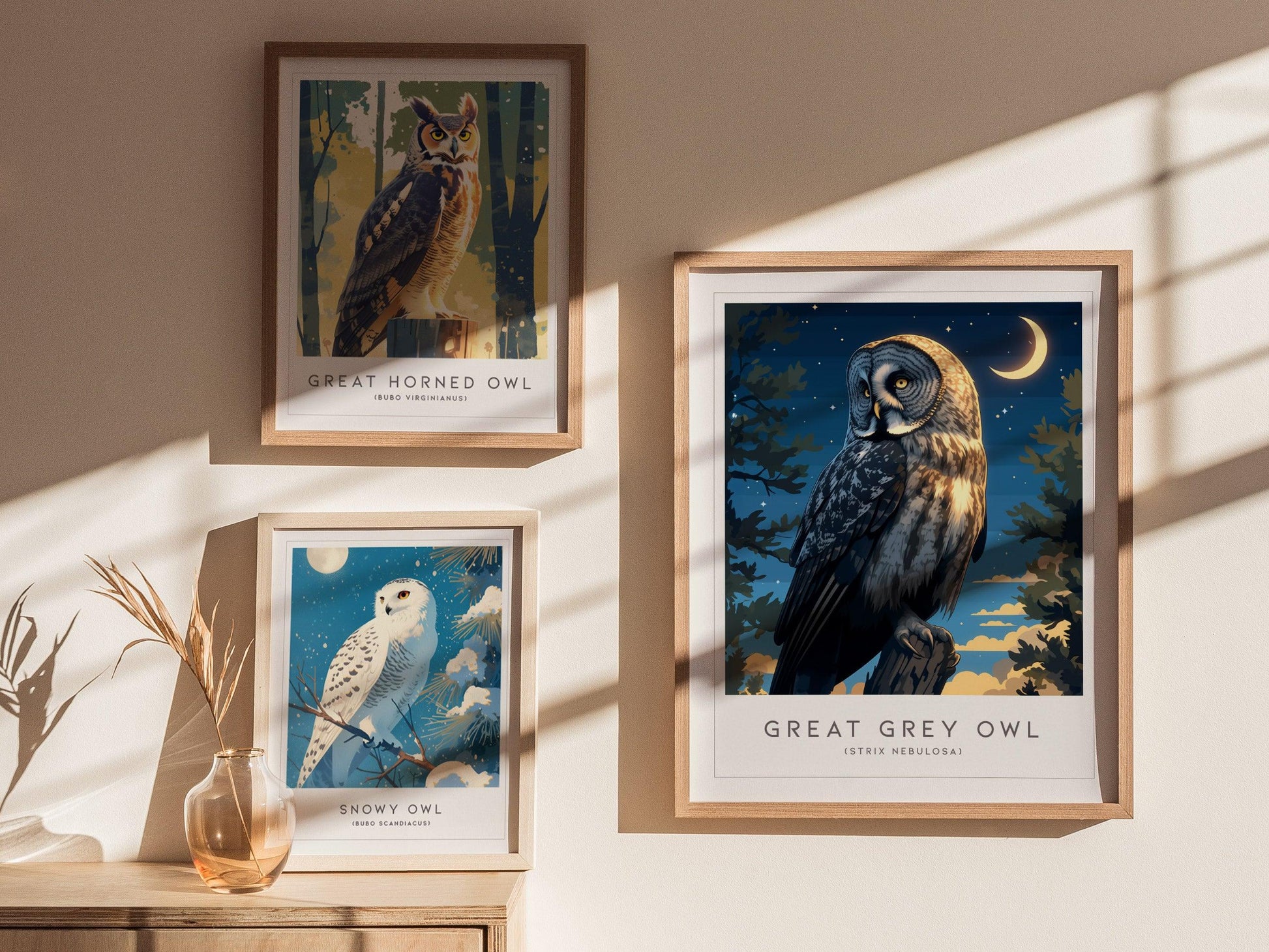 Great Grey Owl Framed Poster | Hoot Bird Lover Nature Modern Wall Art | Bird Of Prey Audubon Print Farm House Wiccan Magical Decor - Swell Scenes