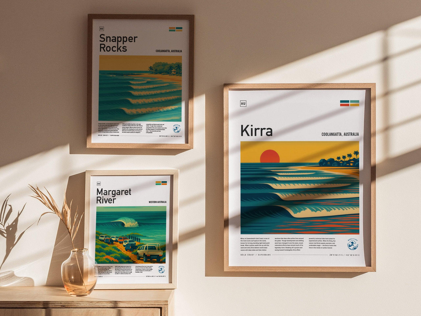 Kirra Surf Spot Framed Poster Australia Superbank Wave Modern Wall Art Queensland Surfer Travel Print Minimalist Design Surfing Decor Gift - Swell Scenes