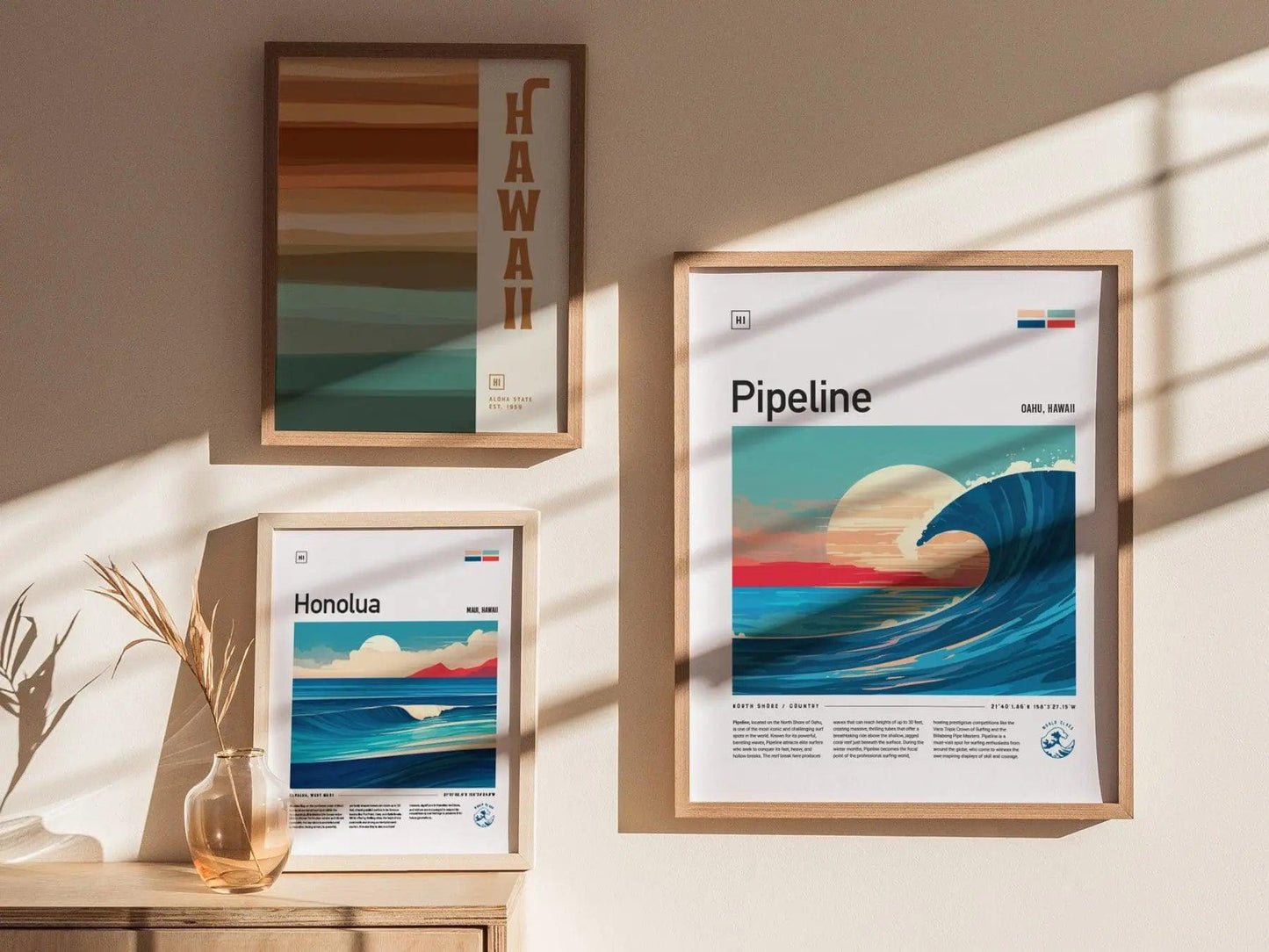 Pipeline Framed Surf Poster, Banzai Pipe Masters Wall Art, North Shore Travel Print, Hawaii Surfer Home Decor, Oahu Surfing Wave Spot Gift - Swell Scenes