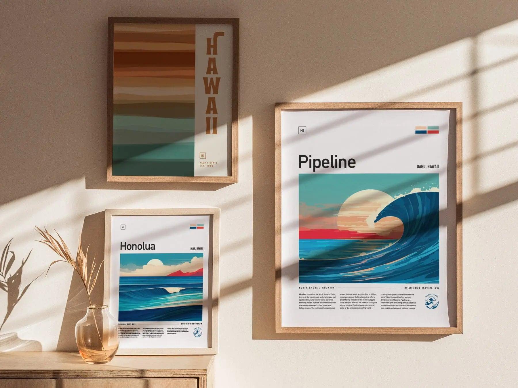 Pipeline Framed Surf Poster, Banzai Pipe Masters Wall Art, North Shore Travel Print, Hawaii Surfer Home Decor, Oahu Surfing Wave Spot Gift - Swell Scenes