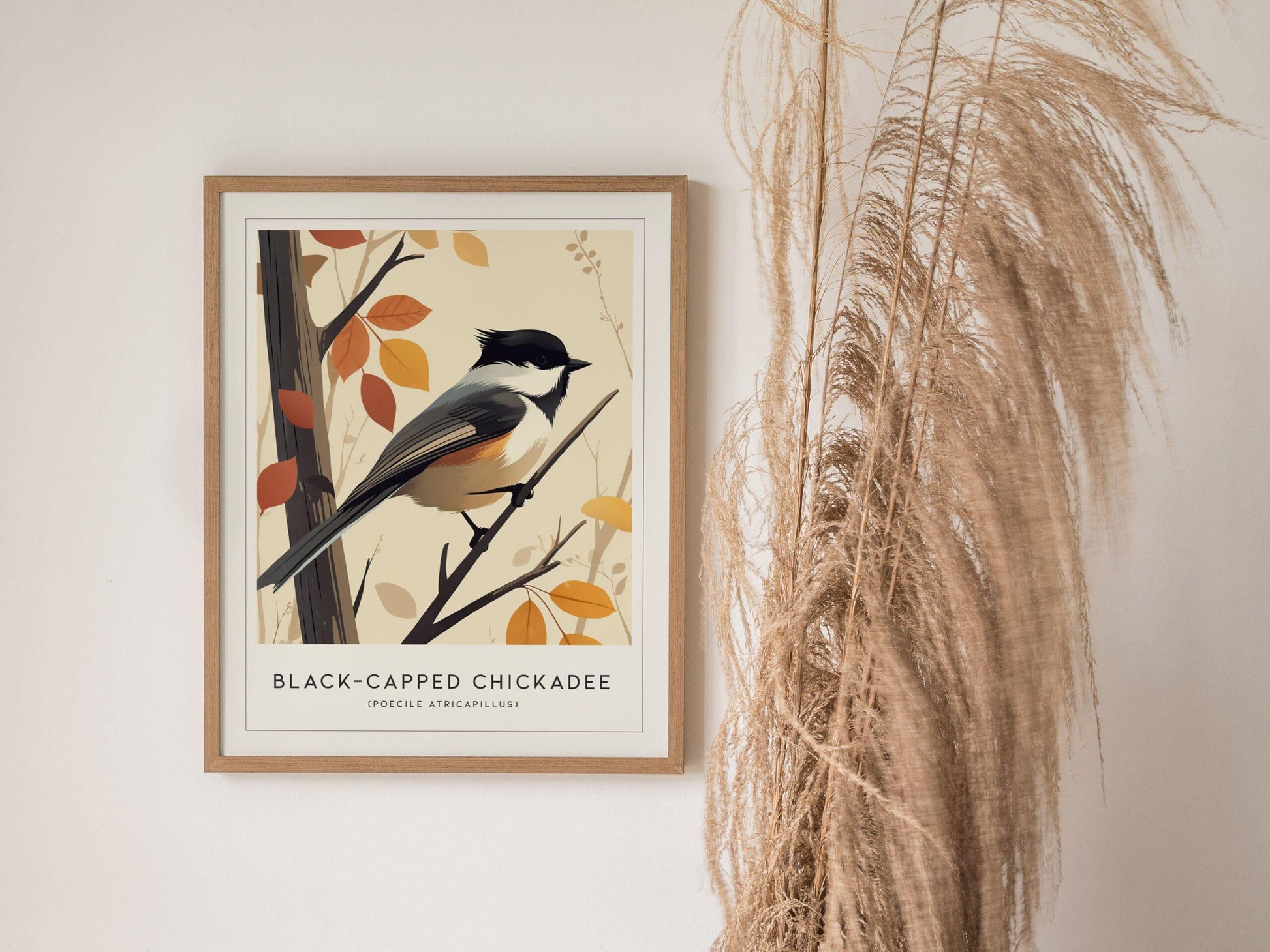 Black-capped Chickadee Songbird Modern Framed Wall Art | Cottagecore Minimal Nature Wildlife Poster | Audubon Farm House Decor | Bird Watcher Print Gift - Swell Scenes