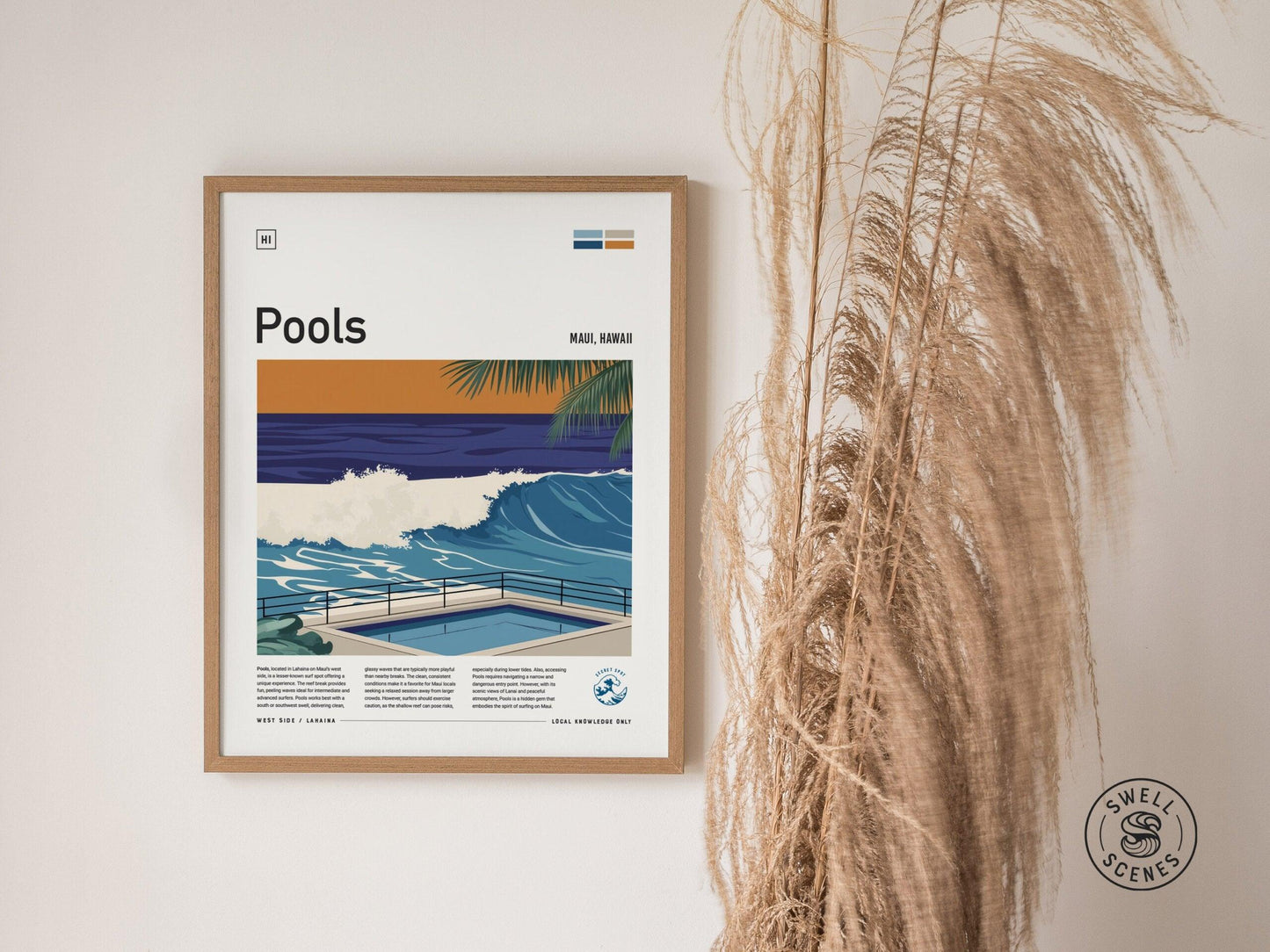 Pools Lahaina Surf Spot Framed Poster | West Maui Wave Modern Wall Art | Front Street Surfer Travel Print | Hawaii Surfing Minimalist Design - Swell Scenes