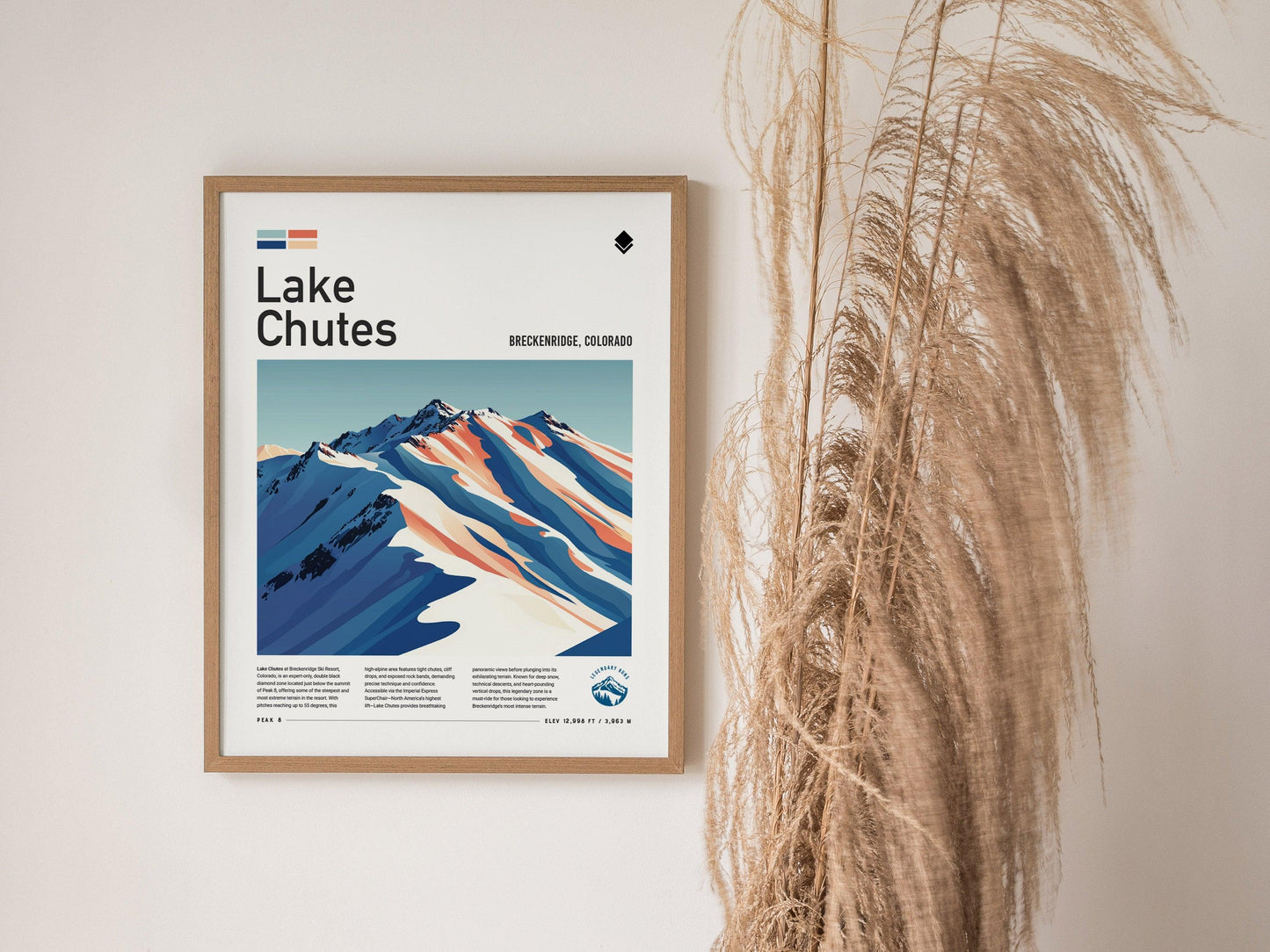 Lake Chutes Ski Run | Breckenridge Resort Colorado Black Diamond Expert Skiing Slope Framed Poster Skier Snowboarder Cabin Lodge Art Decor Gift - Swell Scenes