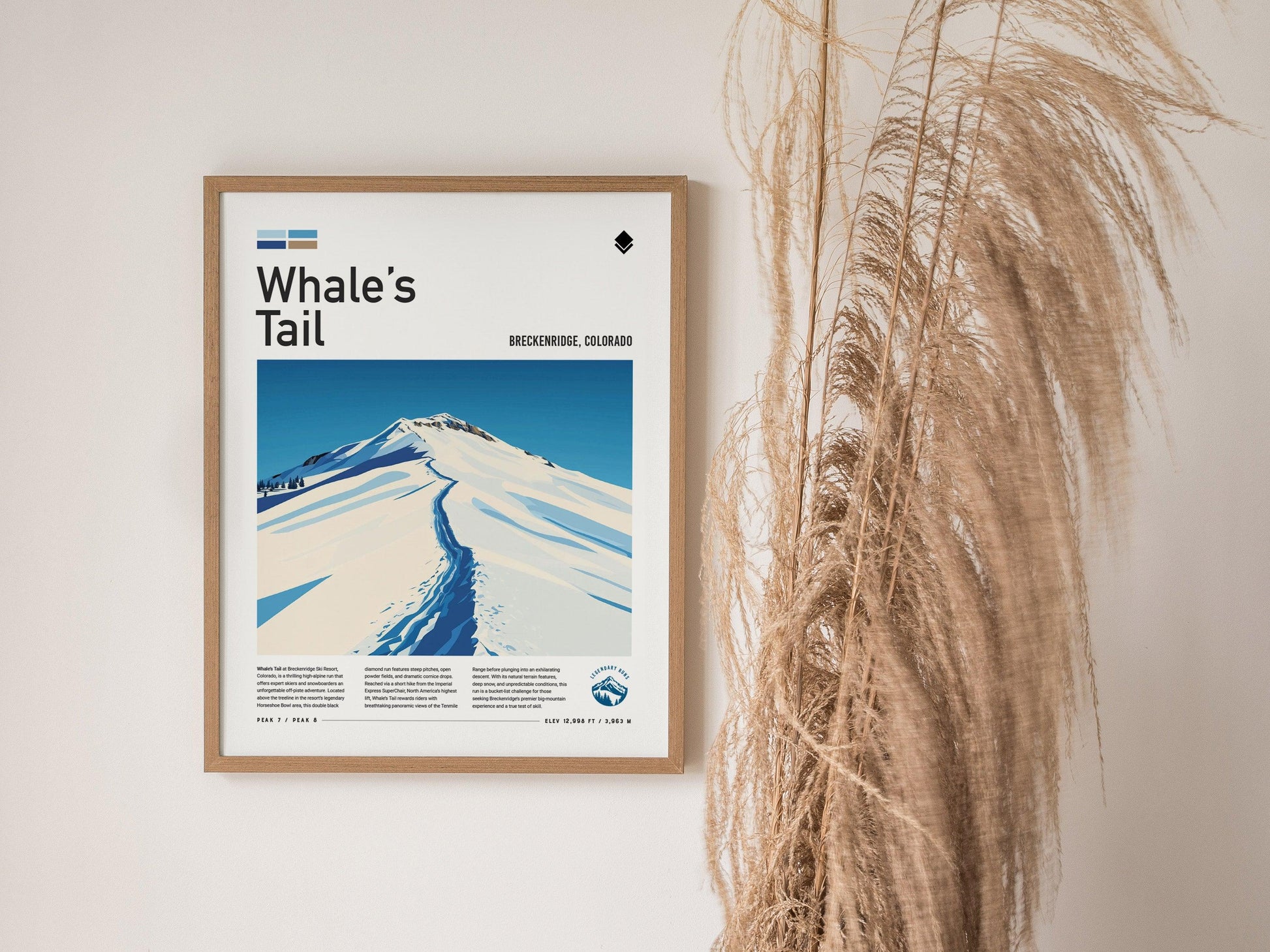 Whale's Tail Ski Run Poster | Breckenridge Resort Colorado Black Diamond Expert Extreme Skiing Slope Framed Print Skier Snowboarder Breck Cabin Lodge Art Decor Gift - Swell Scenes