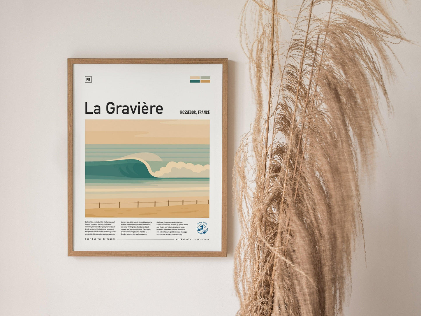 La Gravière Hossegor France Surf Spot Framed Poster | Europe Surfing Capital Modern Wall Art | Surfer Travel Print Wave Design Coastal Decor - Swell Scenes