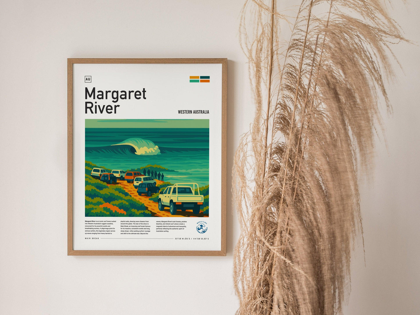 Margaret River Surf Spot Framed Poster Western Australia Big Wave Modern Wall Art Surfer Travel Print Minimalist Design Surfing Decor Gift - Swell Scenes