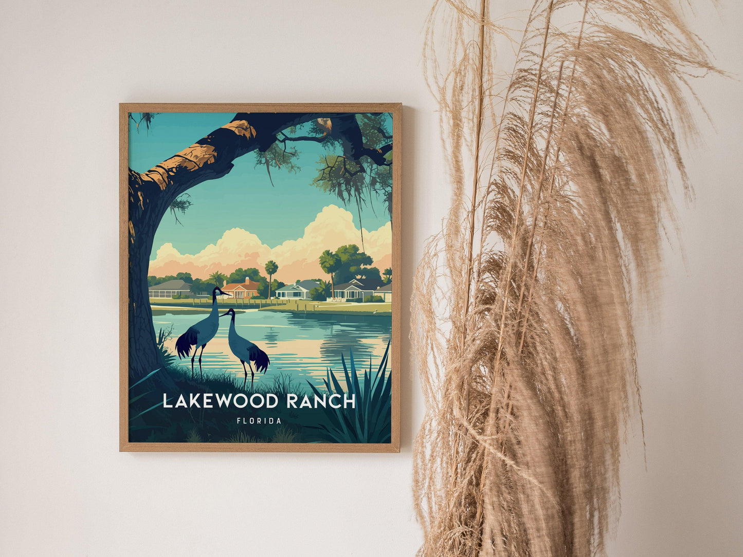 Lakewood Ranch Florida Framed Poster | FL Sandhill Cranes Wildlife Nature Wall Art | Sarasota Bradenton Vintage Travel Print - Swell Scenes