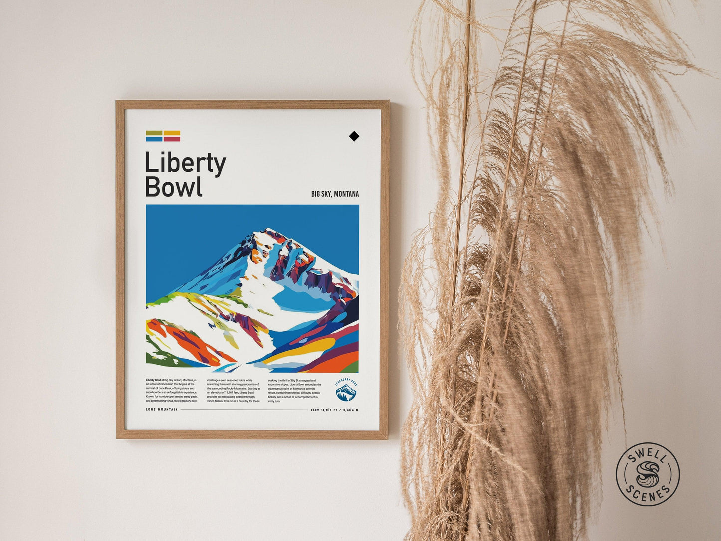 Liberty Bowl Ski Run | Big Sky Resort Montana Advanced Black Diamond Skiing Slope Framed Poster Mountain Skier Cabin Lodge Art Decor Gift - Swell Scenes