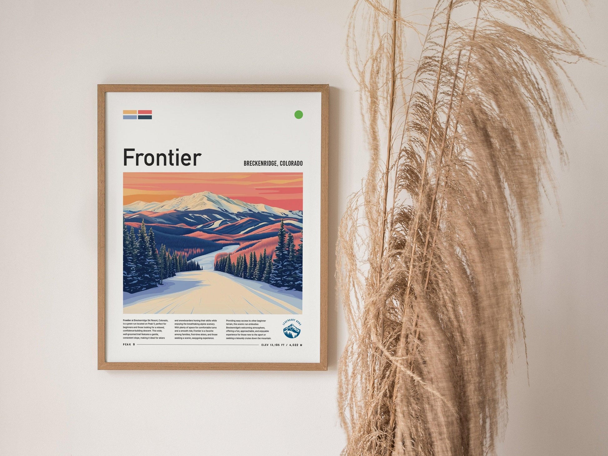 Frontier Ski Run | Breckenridge Resort Colorado Green Beginner Skiing Slope Framed Poster Skier Snowboarder Cabin Lodge Art Decor Gift - Swell Scenes