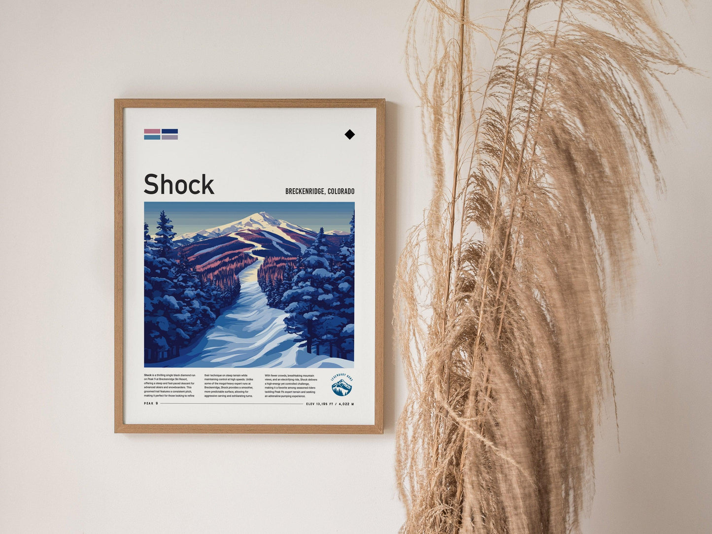 Shock Ski Run Poster | Breckenridge Resort Colorado Black Diamond Expert Skiing Slope Framed Print Skier Snowboarder Cabin Lodge Art Decor Gift - Swell Scenes