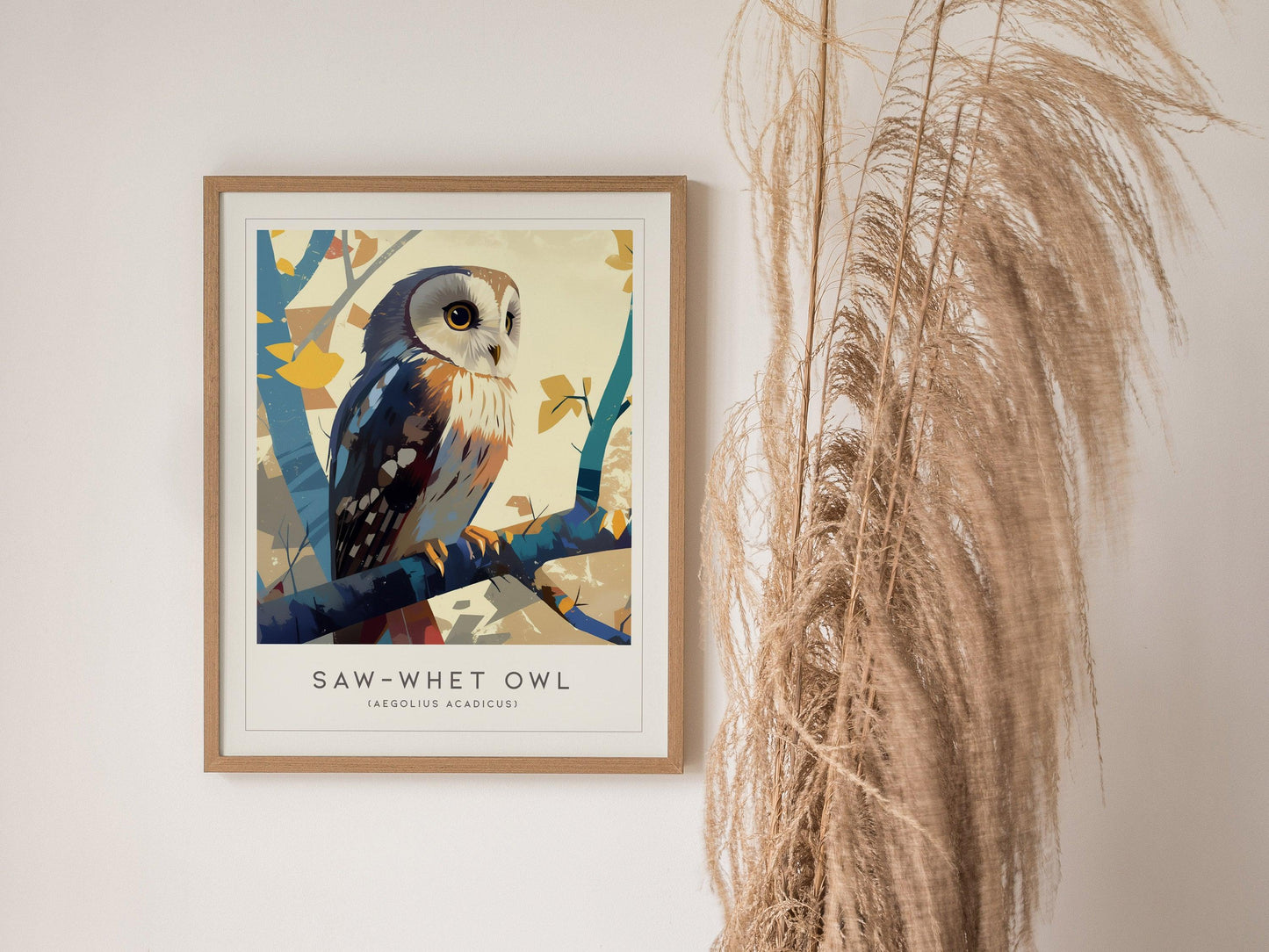 Saw-whet Owl Framed Poster | Northern Small Owls Bird Lover Nature Modern Wall Art | Audubon Nature Print Forest Cabin Decor - Swell Scenes