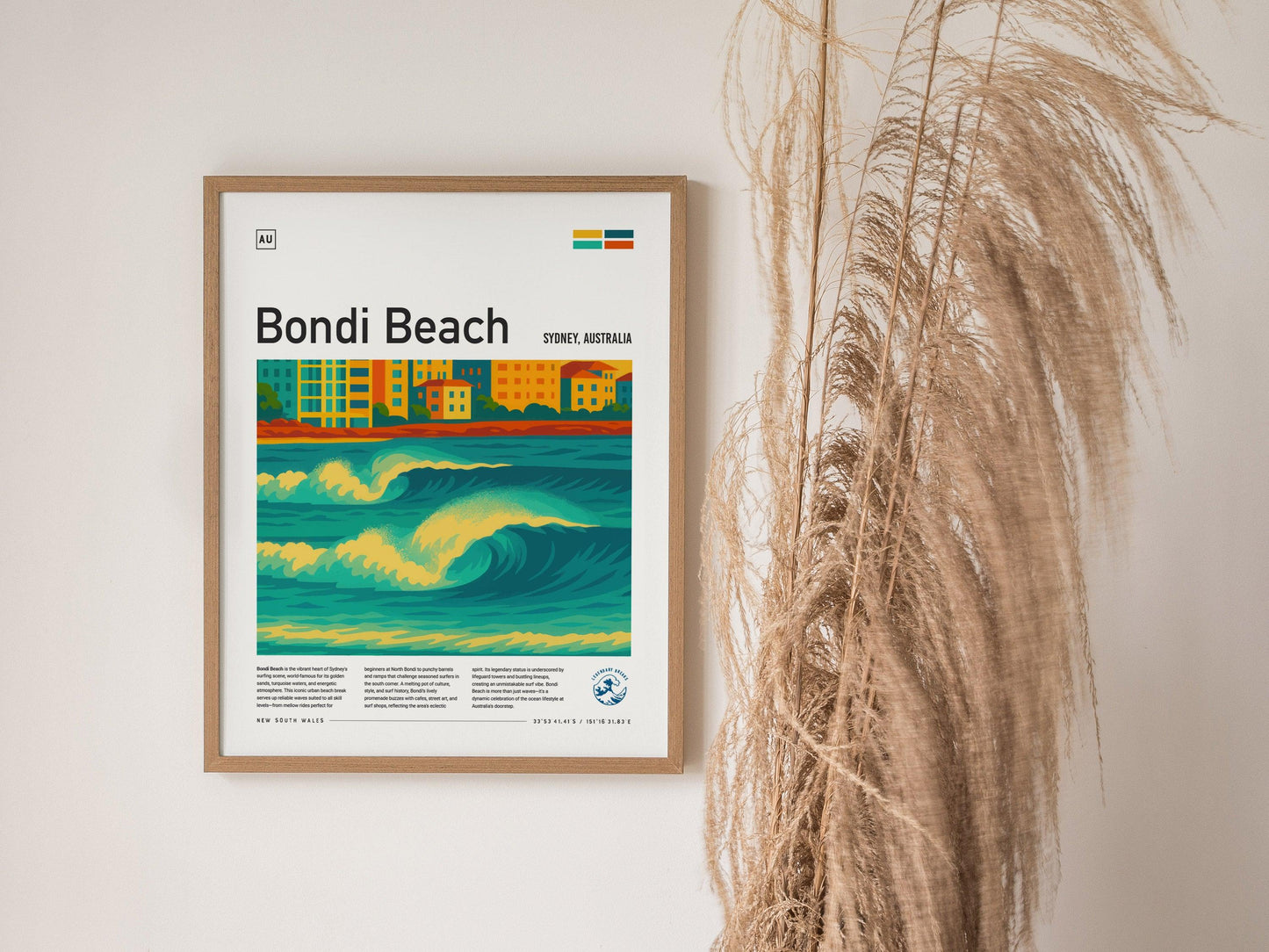 Bondi Beach Surf Spot Framed Poster Sydney Australia Wave Modern Wall Art Aussie Surfer Travel Print Minimalist Design Surfing Decor - Swell Scenes