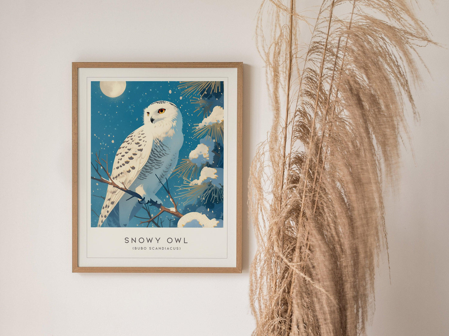 Snowy Owl Moon Framed Poster | Bird Lover Winter Nature Modern Wall Art | Bird Of Prey Audubon Print Decor - Swell Scenes