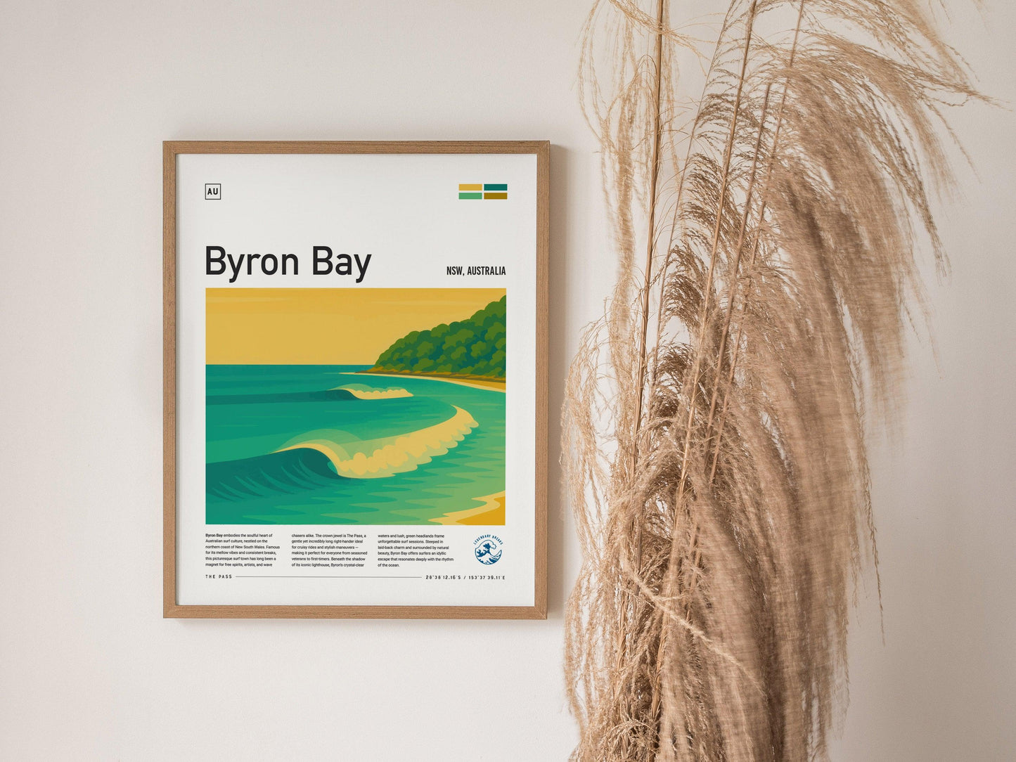 Byron Bay Surf Spot Framed Poster Australia Wave Modern Wall Art NSW Aussie Surfer Travel Print Minimalist Design Boho Surfing Decor Gift - Swell Scenes