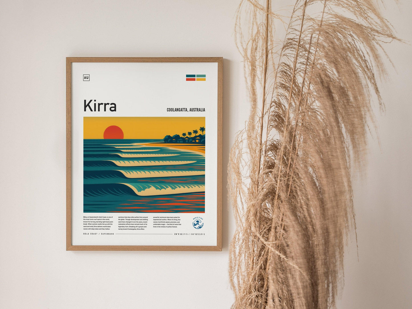 Kirra Surf Spot Framed Poster Australia Superbank Wave Modern Wall Art Queensland Surfer Travel Print Minimalist Design Surfing Decor Gift - Swell Scenes