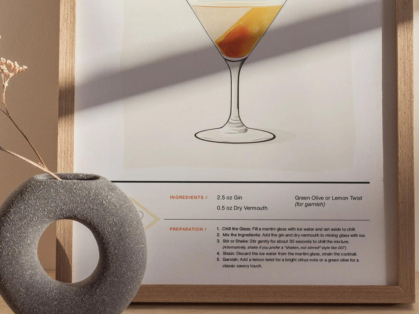 Martini Cocktail Framed Poster | Iconic Gin or Vodka Drink Minimalist Design | Martini Lover Gift | Kitchen Bar Home Decor - Swell Scenes