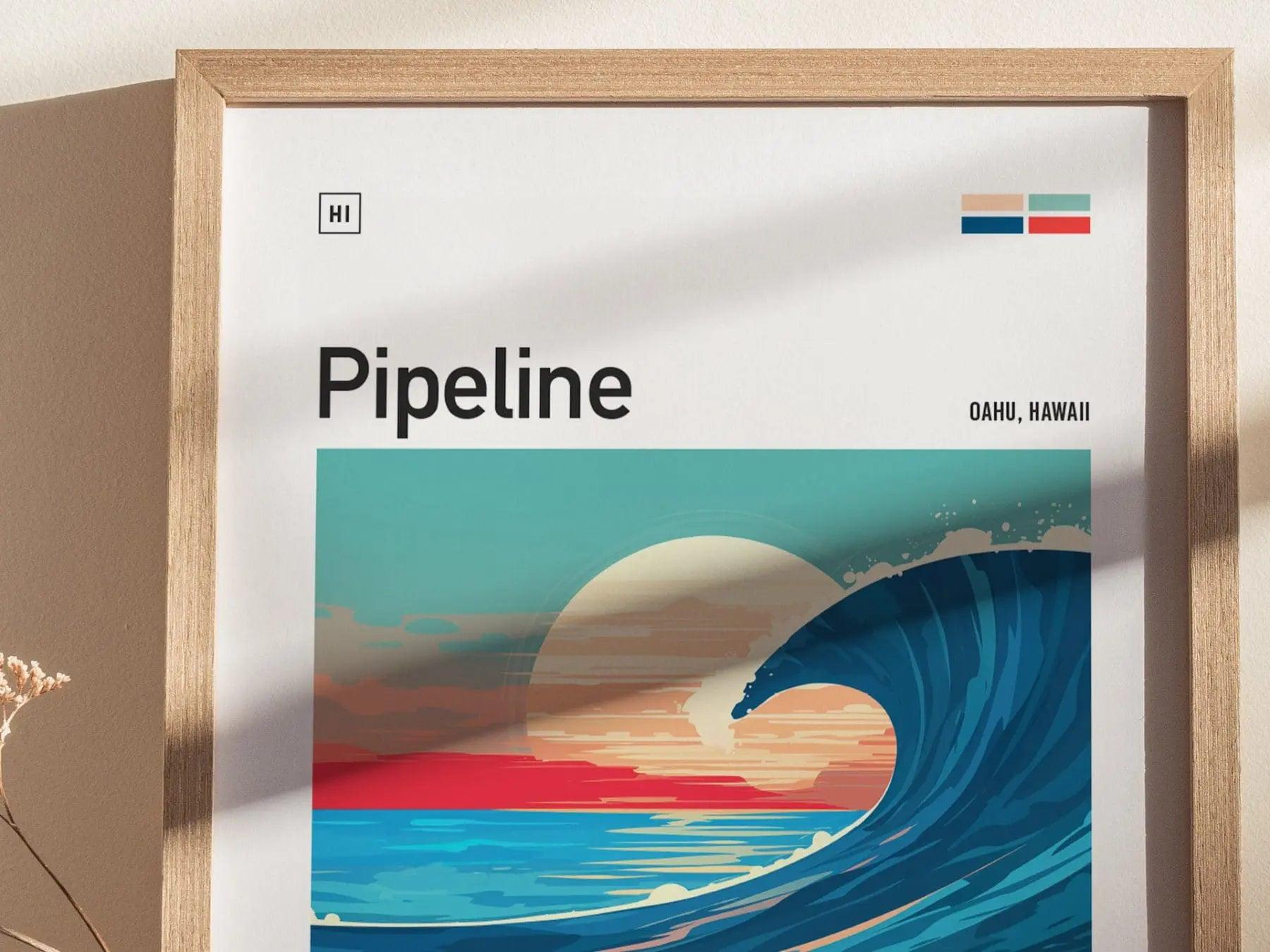 Pipeline Framed Surf Poster, Banzai Pipe Masters Wall Art, North Shore Travel Print, Hawaii Surfer Home Decor, Oahu Surfing Wave Spot Gift - Swell Scenes