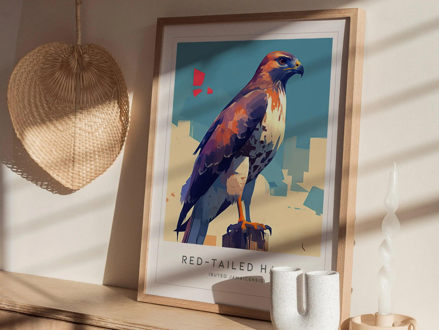 Red-tailed Hawk Modern Framed Wall Art | Cottagecore Minimalist Wildlife Poster | Red Tail Bird of Prey Audubon Print | Farm House Nature Decor - Swell Scenes