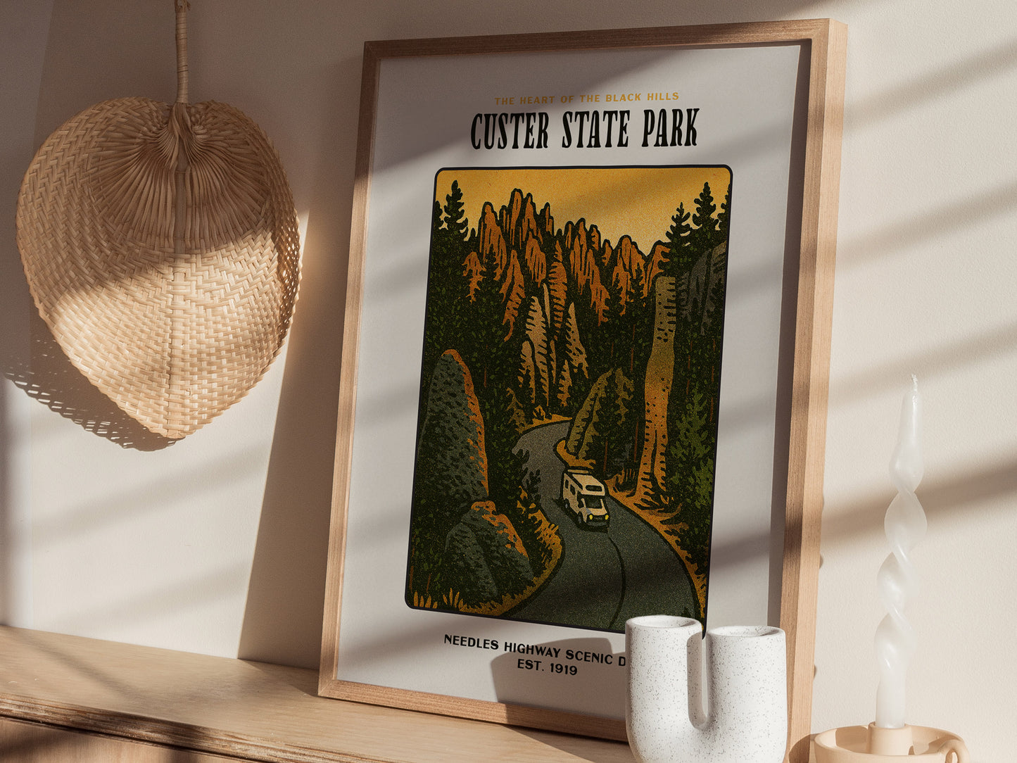 Custer State Park Vintage Poster – Needles Highway, South Dakota Print, Scenic Drive Art, Framed or Unframed, Great Gift for Travelers - Swell Scenes