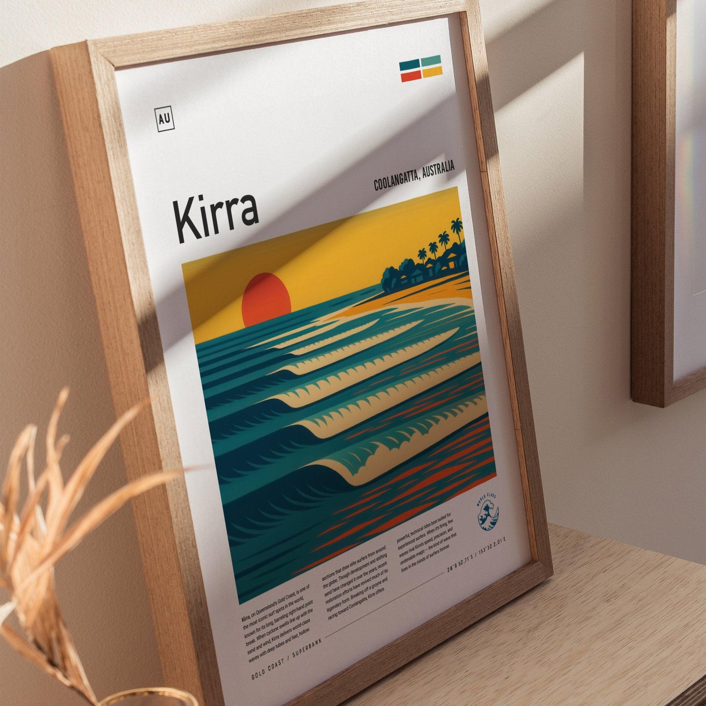 Kirra Surf Spot Framed Poster Australia Superbank Wave Modern Wall Art Queensland Surfer Travel Print Minimalist Design Surfing Decor Gift - Swell Scenes