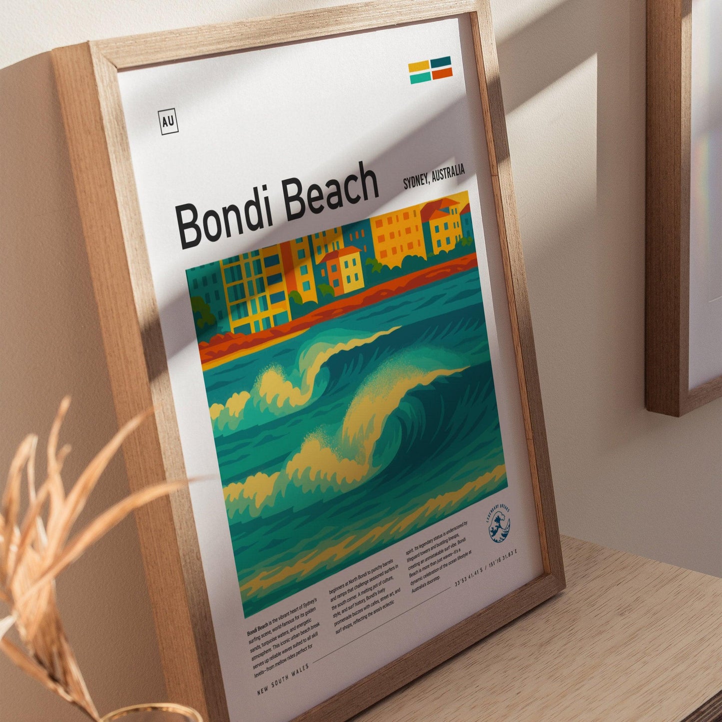 Bondi Beach Surf Spot Framed Poster Sydney Australia Wave Modern Wall Art Aussie Surfer Travel Print Minimalist Design Surfing Decor - Swell Scenes