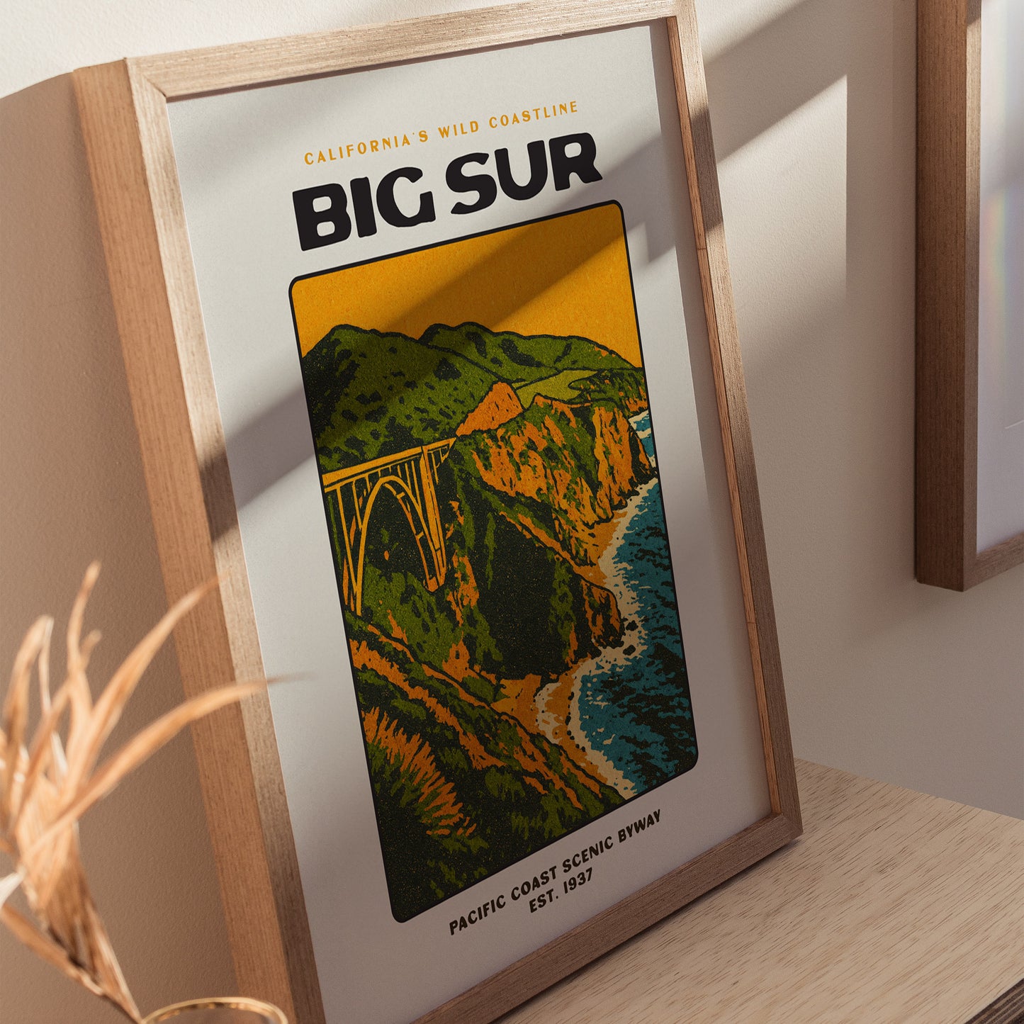 Big Sur Vintage Poster – California Coast Wall Art, Bixby Bridge Print, Retro Travel Poster, Coastal Home Decor, Framed or Unframed - Swell Scenes