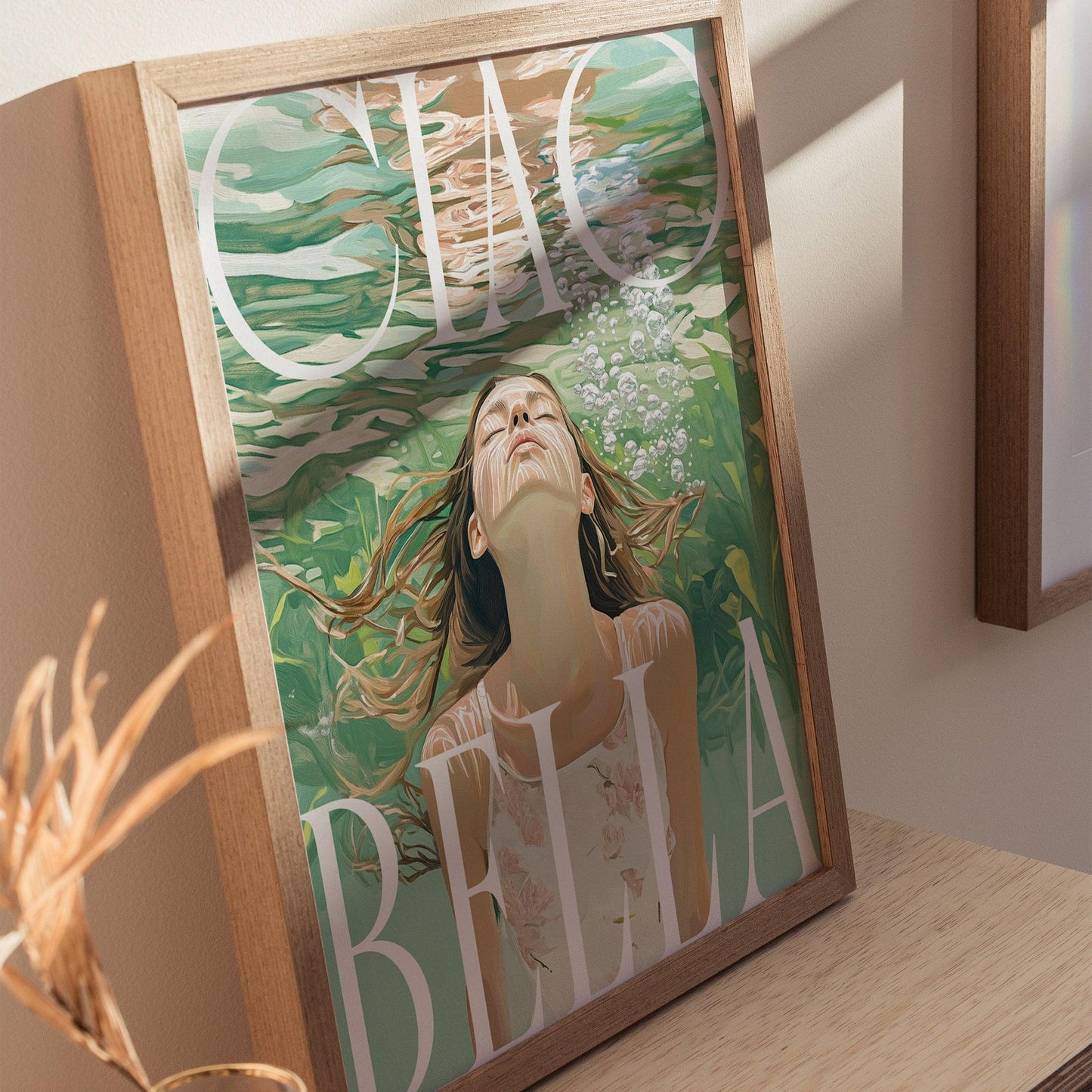 Ciao Bella Art Print – Dreamy Italian Coastal Wall Decor, Mediterranean Aesthetic, Elegant Feminine Poster, Available Framed/Unframed - Swell Scenes