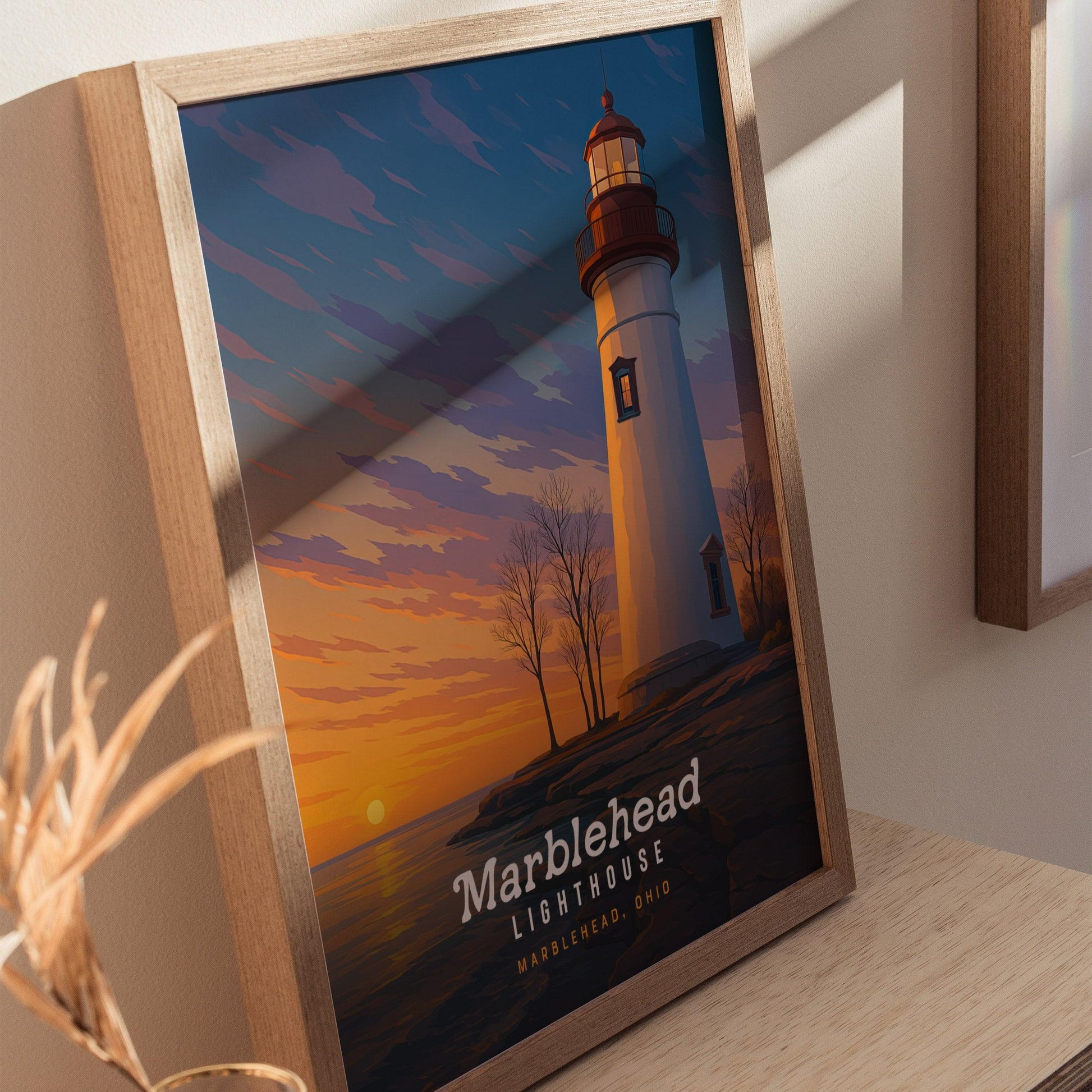 Marblehead Lighthouse, Ohio Poster – Lake Erie Sunset Art, Framed or Unframed, Nautical Wall Decor, Great Midwest Gift, Airbnb Home Decor - Swell Scenes