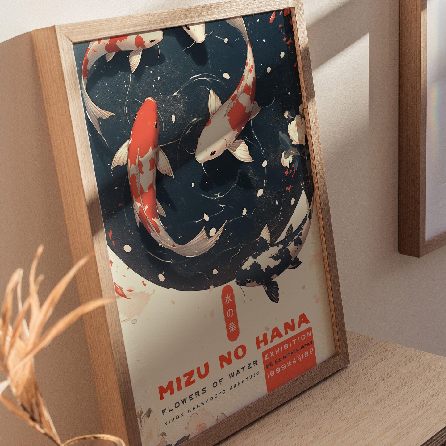 Mizu No Hana Koi Fish Art Poster – Japanese Exhibition Print, Zen Wall Art, Available Framed/Unframed, Elegant Home Decor - Swell Scenes