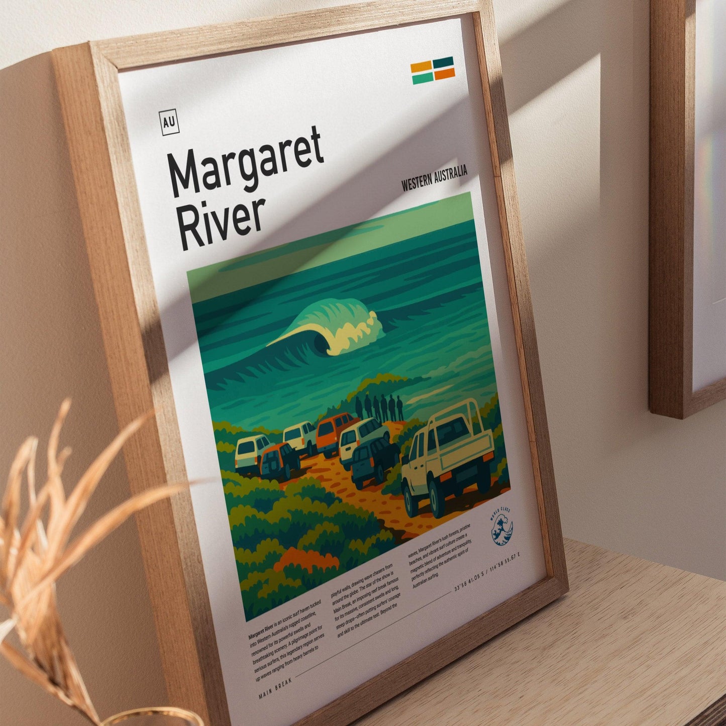 Margaret River Surf Spot Framed Poster Western Australia Big Wave Modern Wall Art Surfer Travel Print Minimalist Design Surfing Decor Gift - Swell Scenes