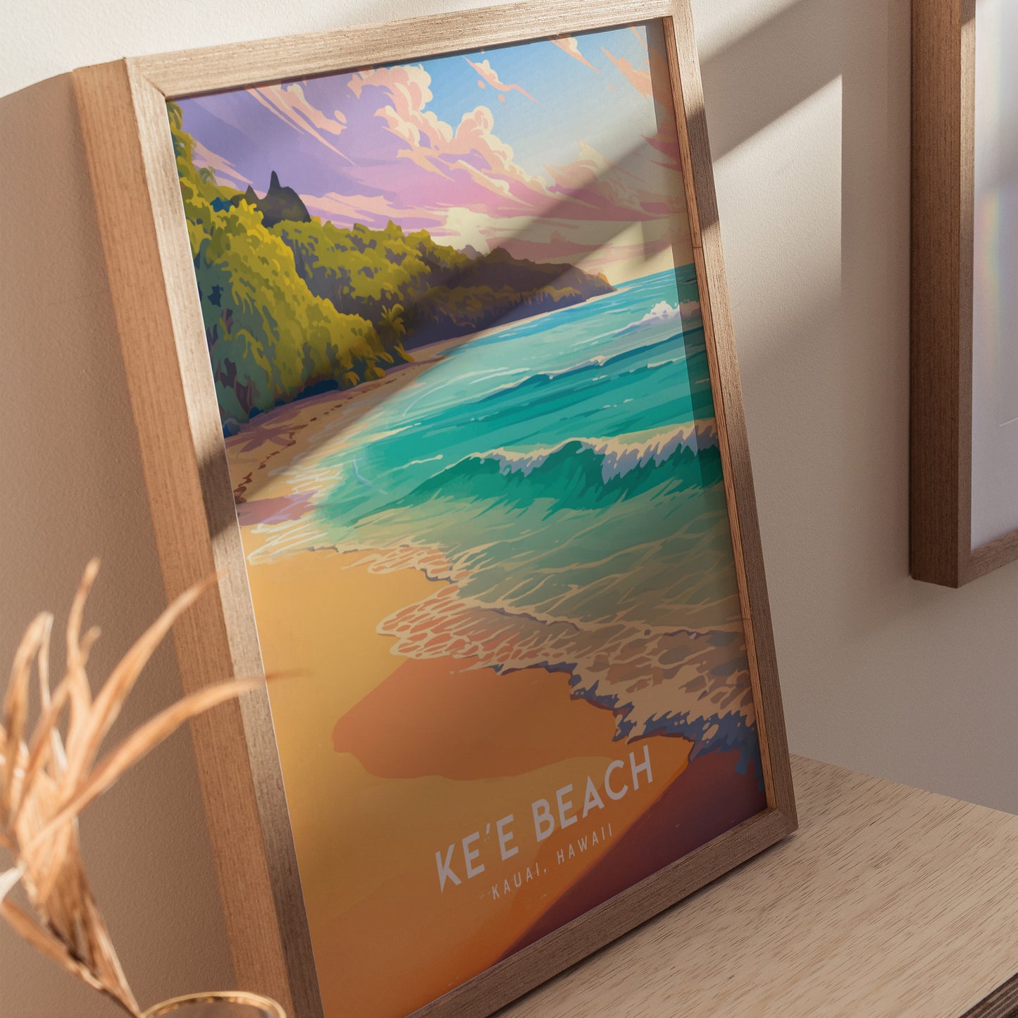 Keʻe Beach Poster – Kauai Hawaii Art Print, Sunset Coastal Wall Art, Framed or Unframed, Tropical Ocean Decor, Gift for Island Lovers