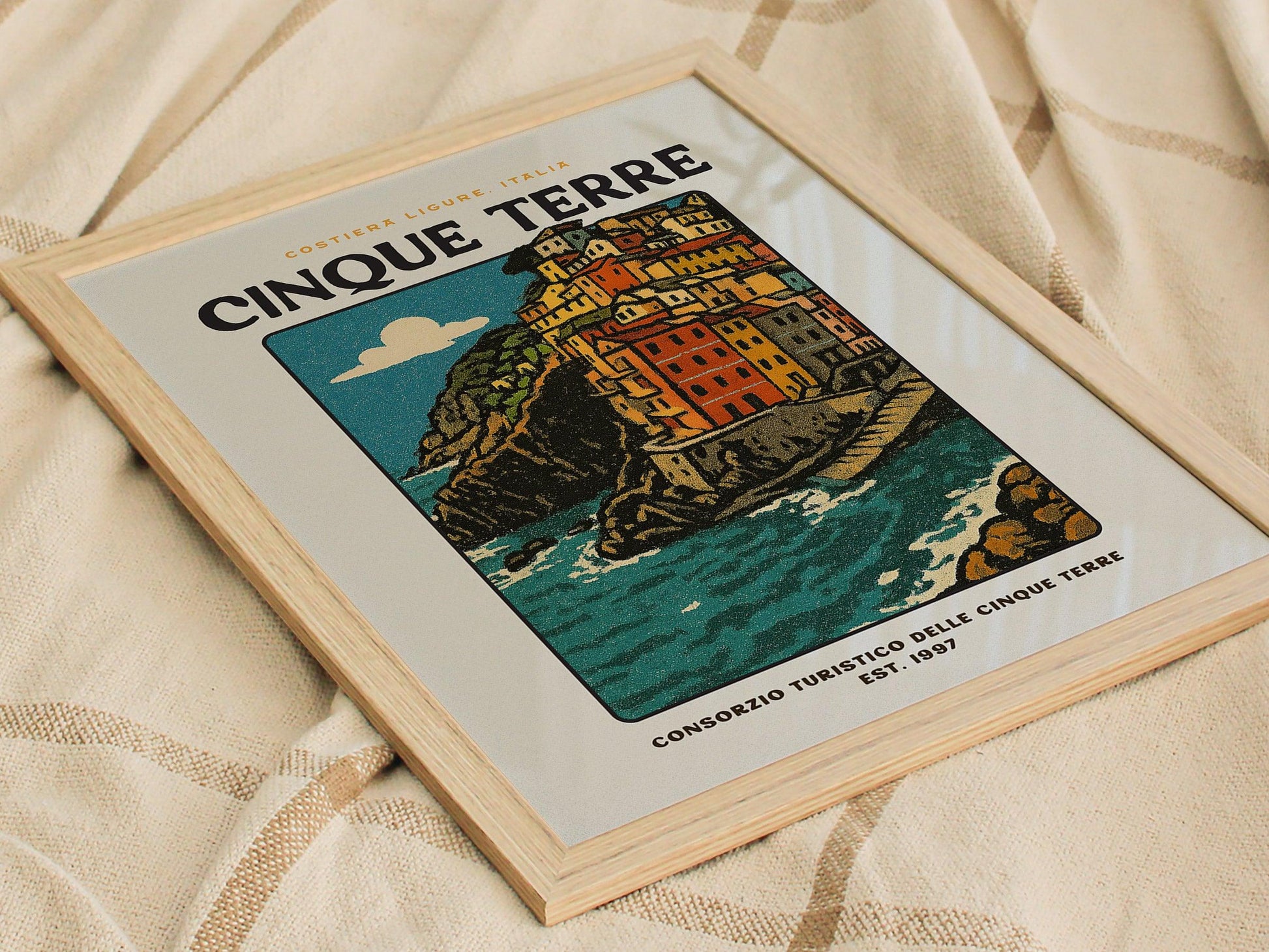 Cinque Terre Vintage Travel Poster – Italy Wall Art Print, Italian Riviera Decor, Framed/Unframed, Coastal Europe Retro Artwork - Swell Scenes
