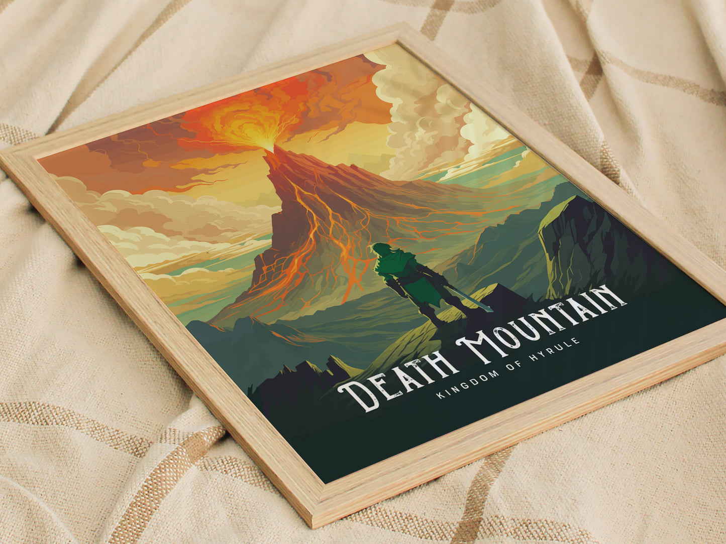 Zelda Death Mountain Poster | BOTW Fan Art Print | Epic Fantasy Wall Art for Gamers | Framed or Unframed
