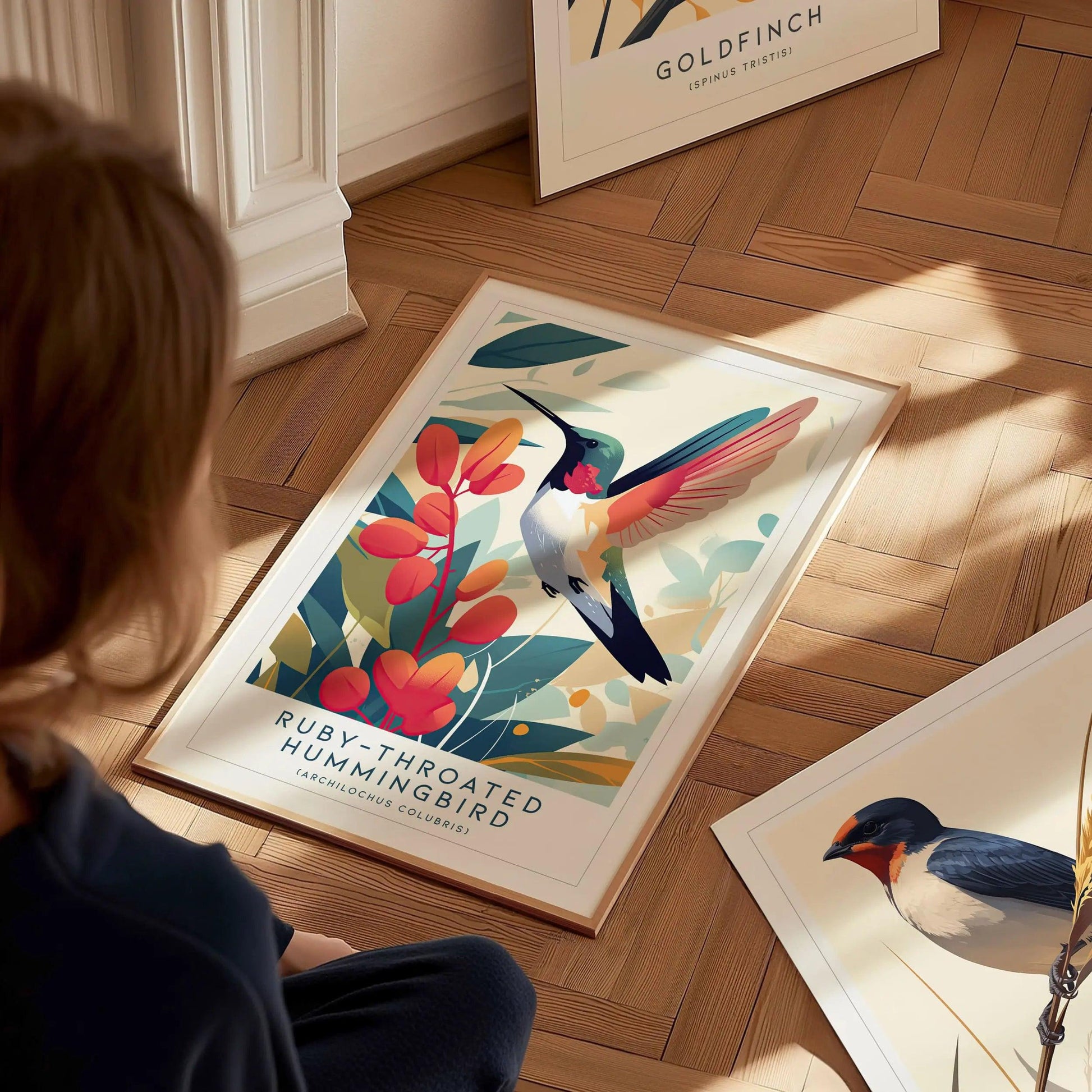 Ruby-throated Hummingbird Modern Framed Wall Art | Cottagecore Minimalist Nature Wildlife Bird Lover Poster | Audubon Farm House Decor Print - Swell Scenes