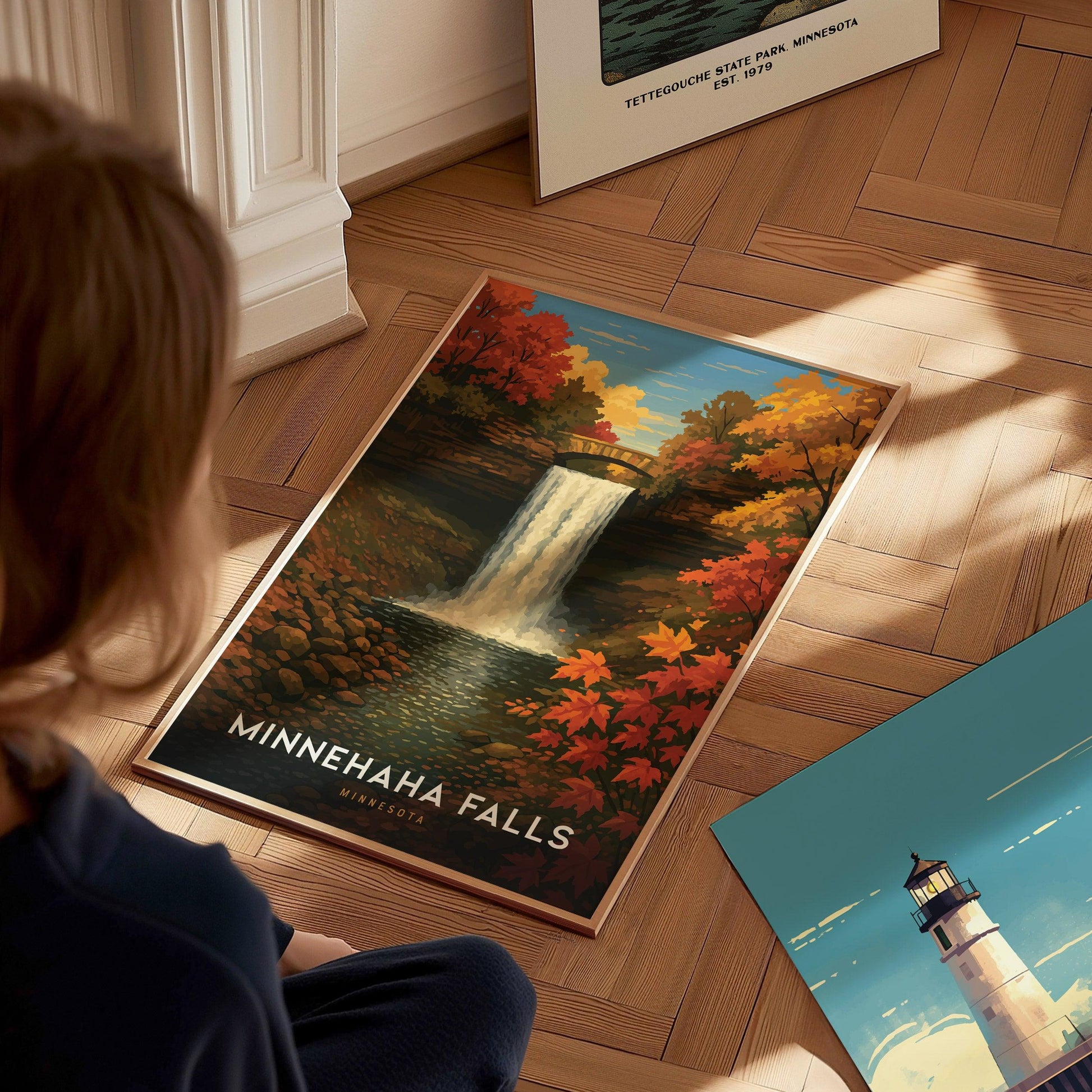 Minnehaha Falls Poster – Minneapolis Minnesota Wall Art, Autumn Waterfall Print, Midwest Travel Decor, Framed or Unframed - Swell Scenes