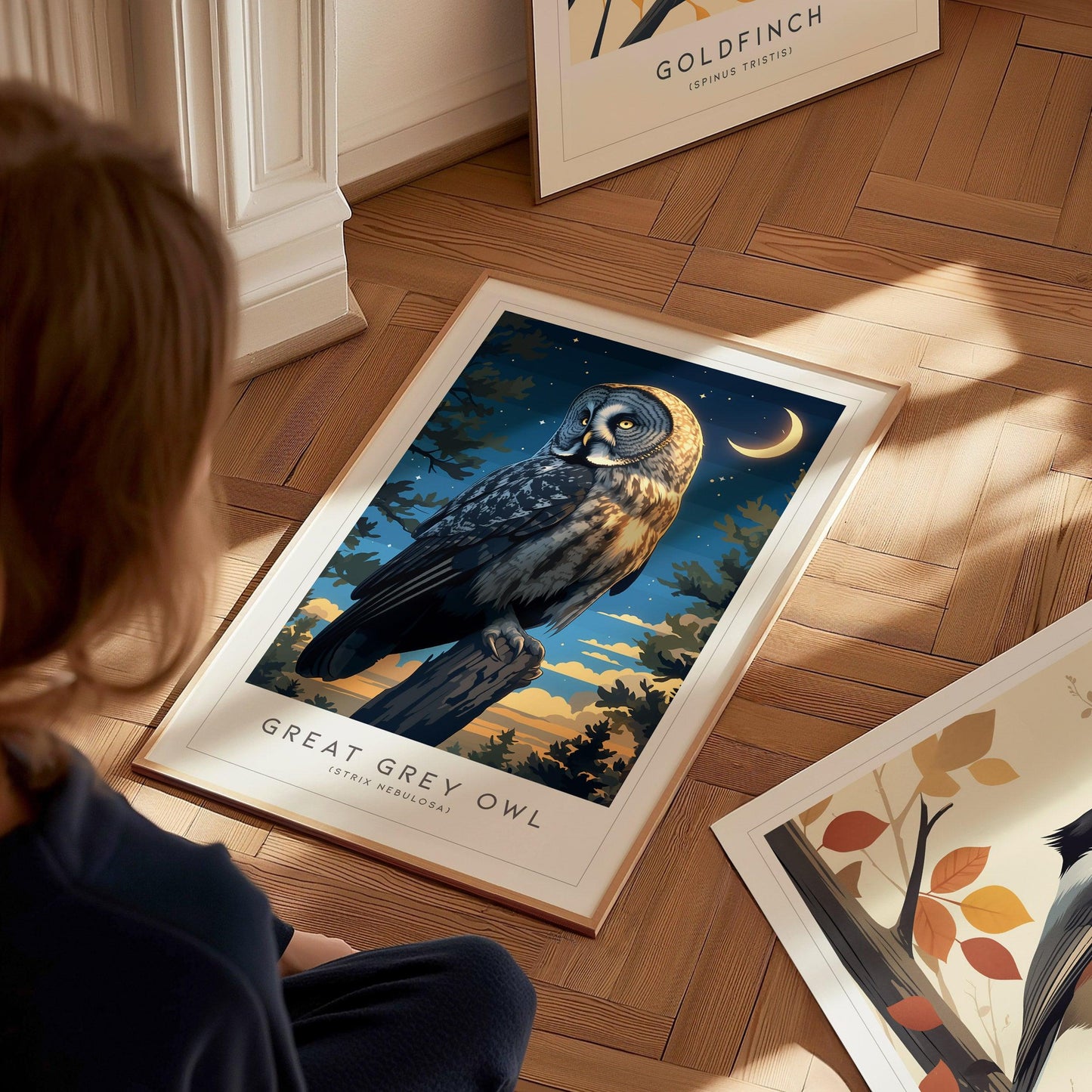 Great Grey Owl Framed Poster | Hoot Bird Lover Nature Modern Wall Art | Bird Of Prey Audubon Print Farm House Wiccan Magical Decor - Swell Scenes